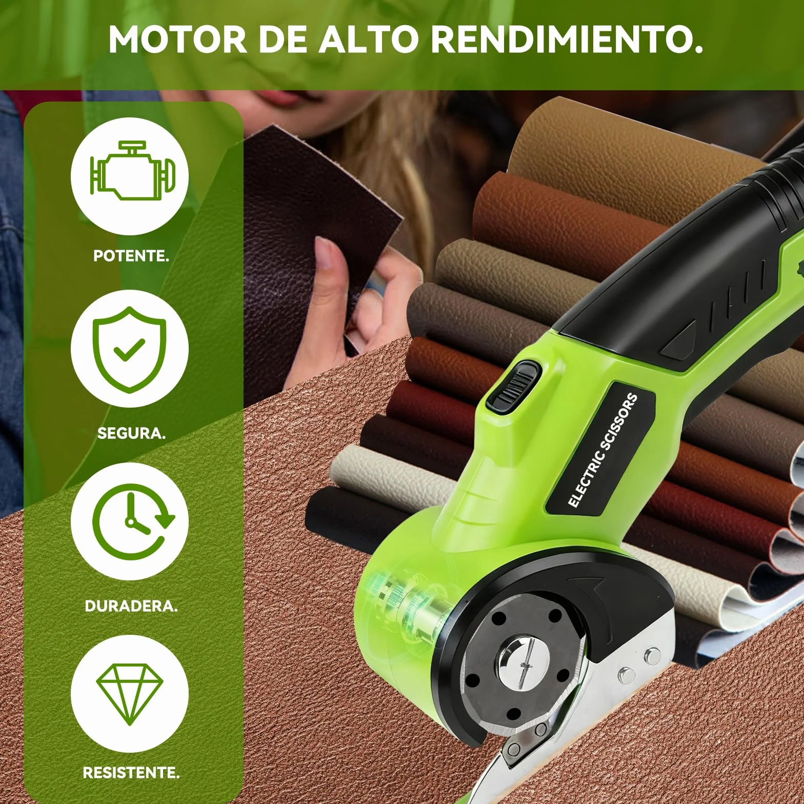 Cortadora de Tijera Eléctrica Inalámbrica, 4,2V Recargable Tijeras Electrica Costura con batería de 2000 mAh y 2 cuchillas para papel, cartón, alfombra, cuero, fieltro