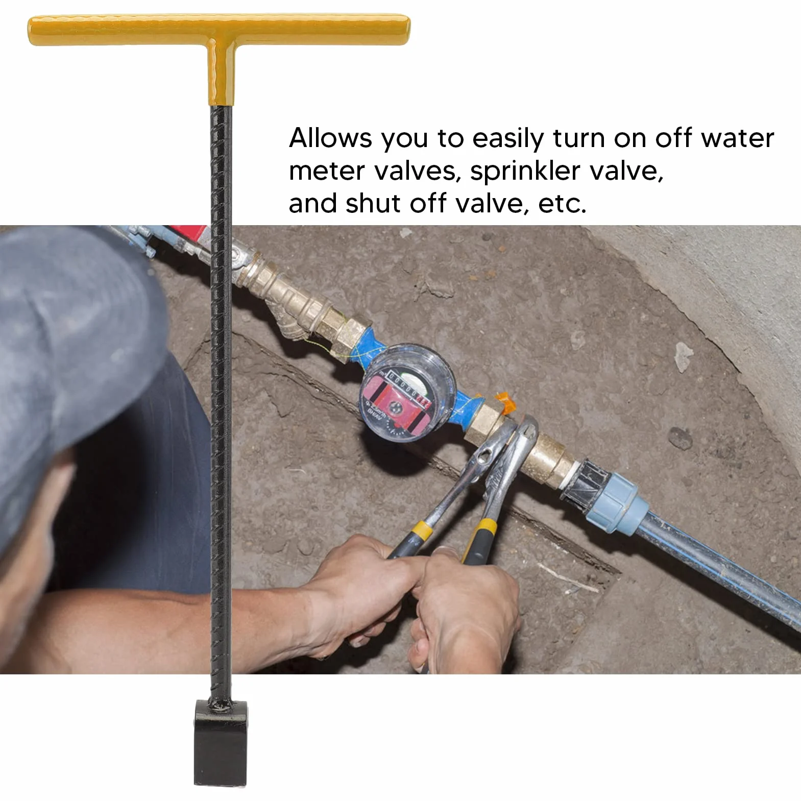 Yosoo Health Gear Llave de Llave para Medidor de Agua de Acero Manija en T Multifunción Curva con Herramienta de Utilidad de 4 Vías para Grifos de Válvulas Multifuncional Incluida Manija en T de