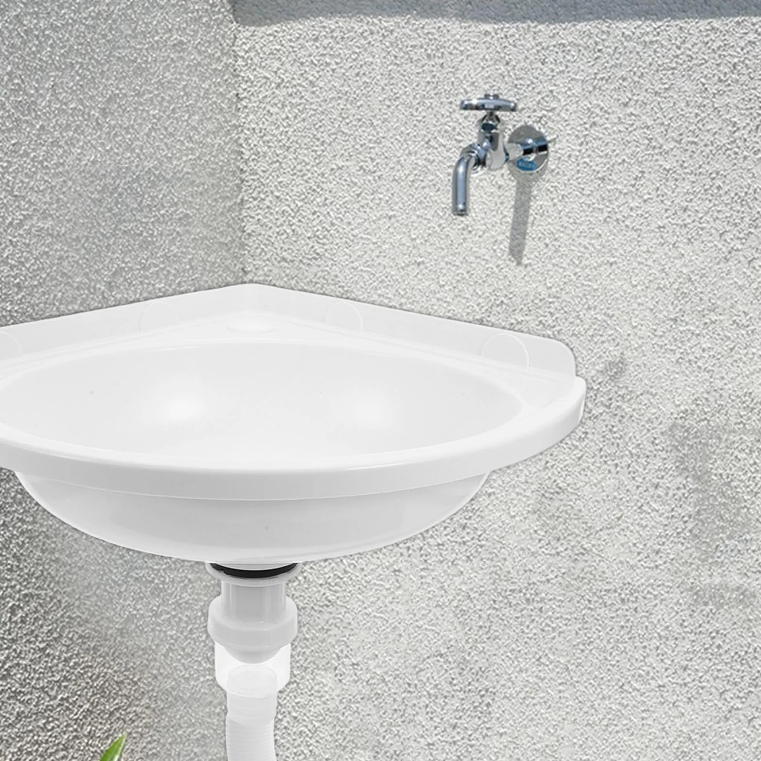 Veemoon Lavabo Pequeño de Esquina Montado Pared Blanco, de Plástico y Acero Inoxidable, Diseño Triangular Moderno para Optimizar Espacios en Baños Pequeños