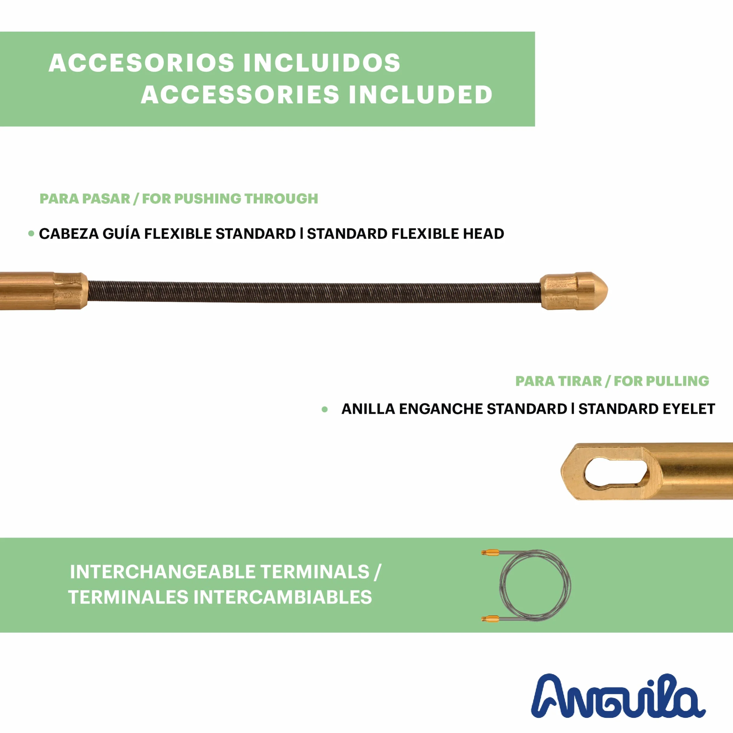 Anguila | Guía Pasacables | Fibra de Vidrio Reforzada + Propileno | Terminales Intercambiables | Color Azul | Diámetro 3mm | 10 Metros