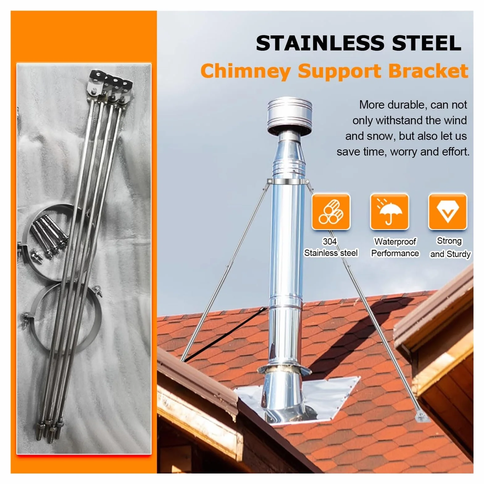 Soporte de tubo de chimenea for estabilidad contra el viento, soporte de pared universal extendido for estufas de leña en lofts o cabañas de troncos(Hoop Dia 10"(250mm))