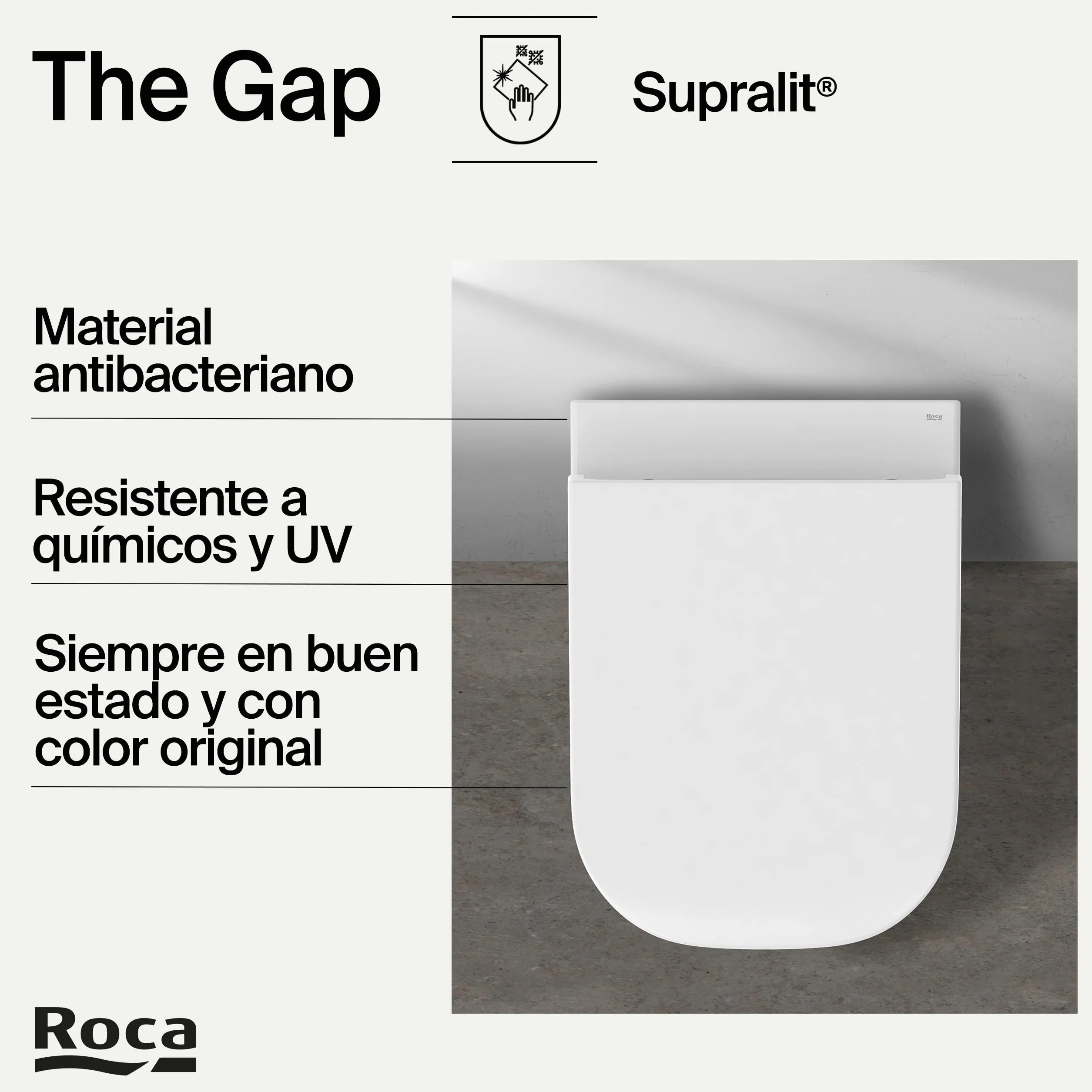 Roca The Gap - Tapa y asiento de Supralit para inodoro compacto, tapadera de WC original con caída amortiguada, recambio de tapa de váter resistente, blanco, A80173200B