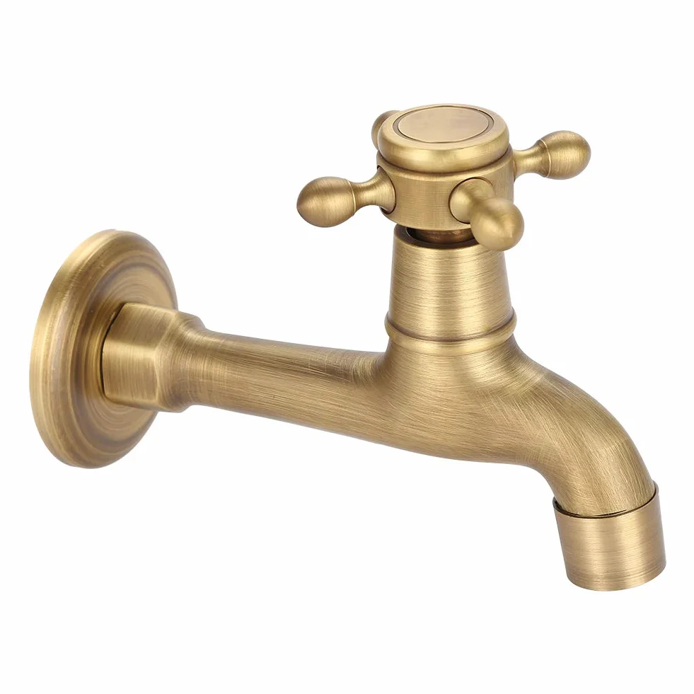 Grifo Vintage de Lavabo Latón en Pared, Acabado Cepillado
