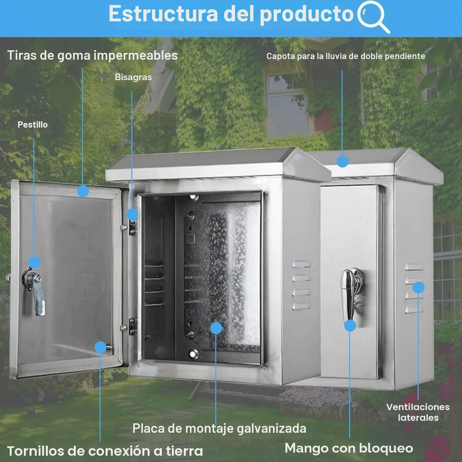 Caja Estanca Exterior Electrica de Acero Inoxidable, Caja Cuadro Electrico Superficie, Montaje en la Pared, Distribucion Electrica Armario, Incluye Cerradura (400x300x180 mm)