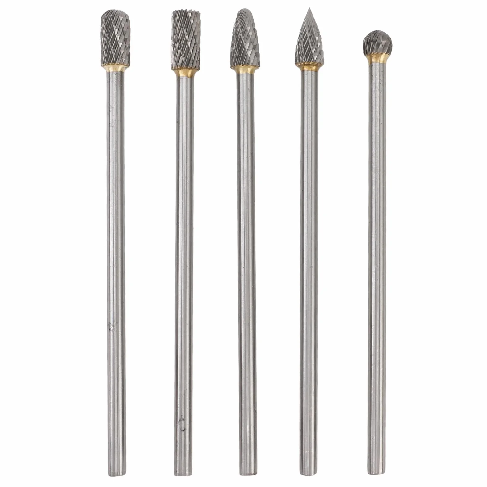 Juego de 5 fresas rotativas de carburo, cabeza de 6 mm, vástago largo de 150 mm, doble corte, para trabajos en metal, desbarbado y pulido