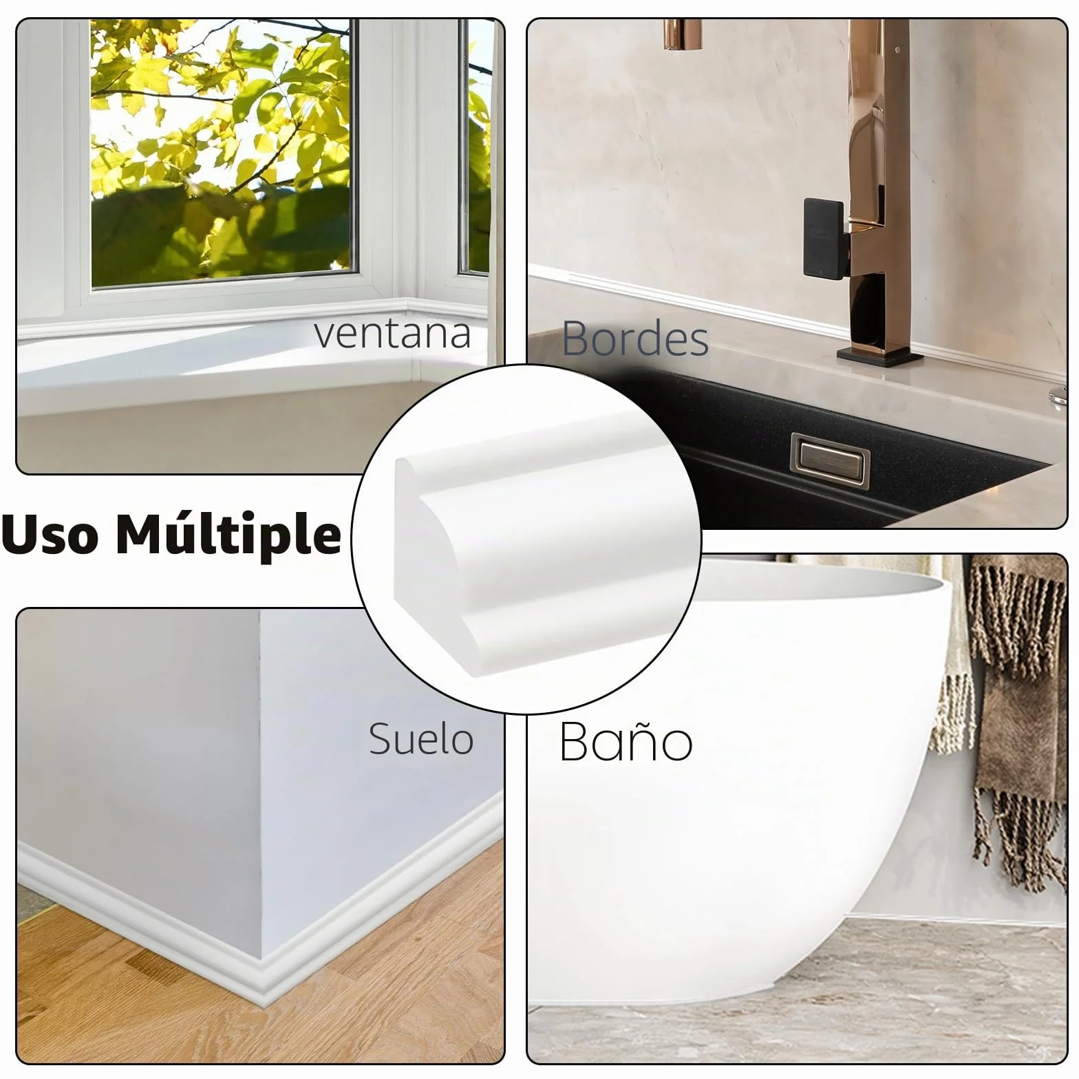 Molduras Pared Autoadhesivas 2,5m - Moldura Decorativa PVC para Paredes y Techos, Borde Flexible para Muebles y Suelos, Pintable & DIY (12mm)