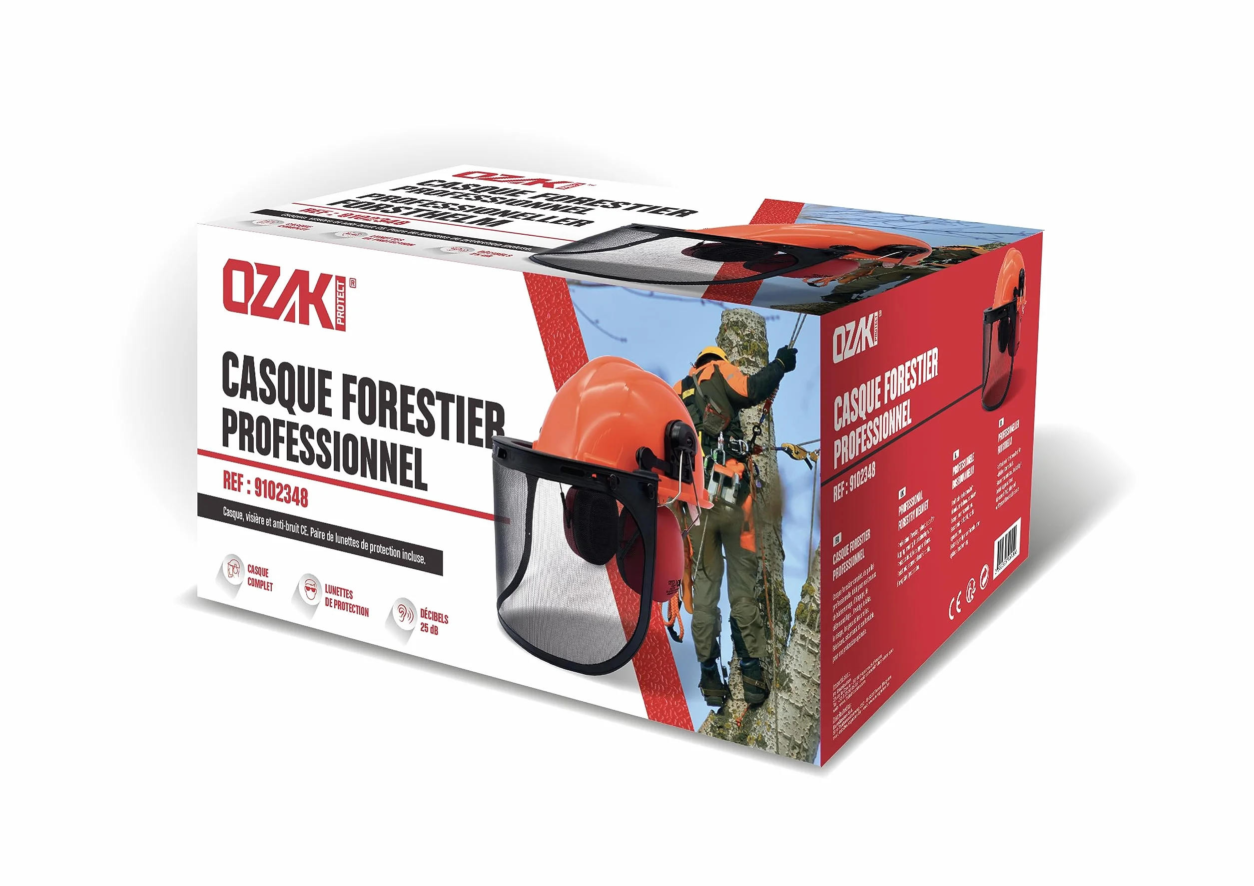 OZAKI – Casco Forestal Profesional para tronzado y desmacheado, con protección contra Ruidos 25 dB, Visera de Malla Clase F 45 m/s y Gafas