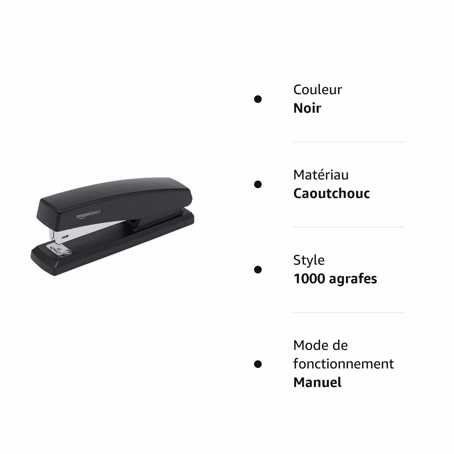 Amazon Basics Grapadora 1000 Grapas, 25 Hojas, Base Goma Antideslizante, Negro