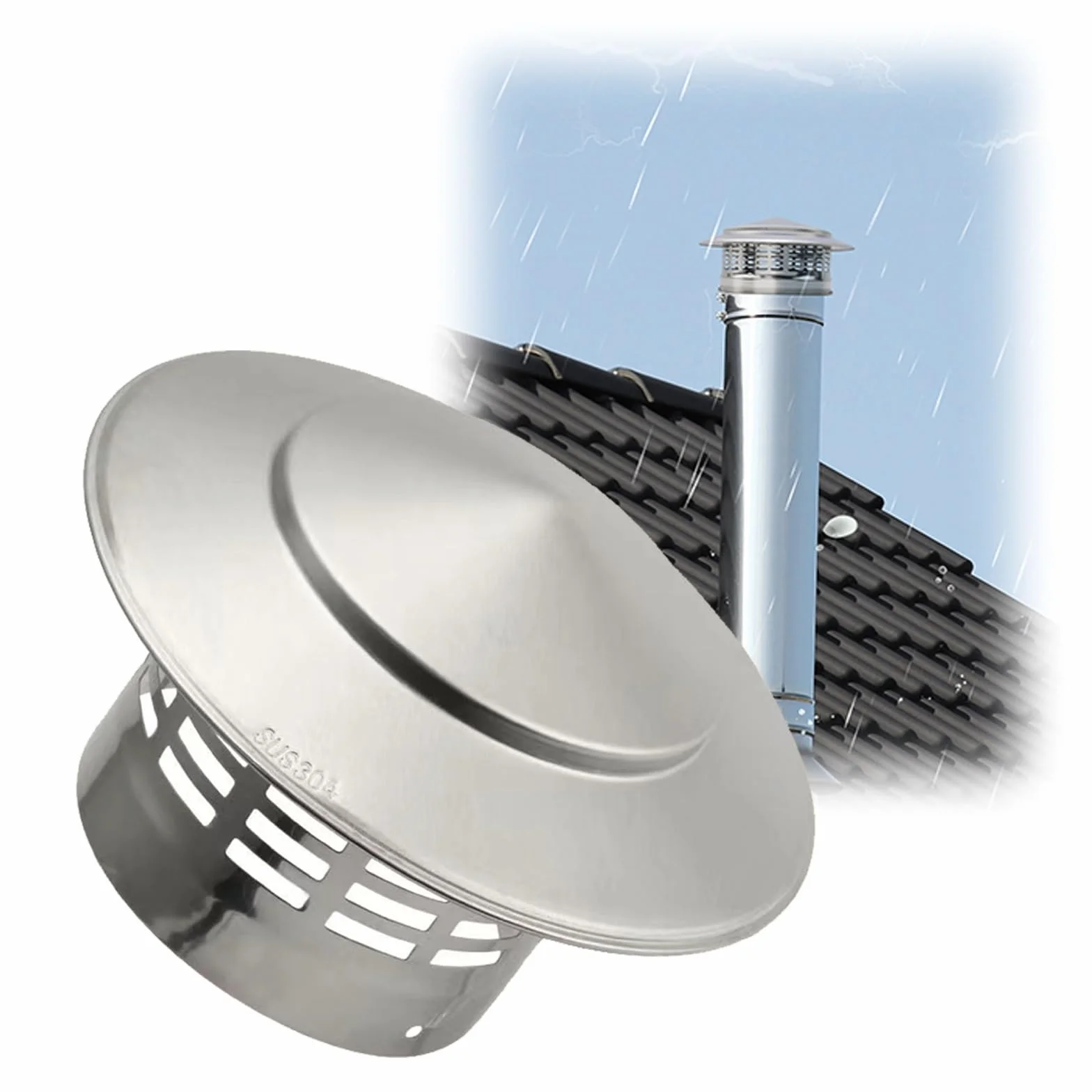 110 Mm/160 Mm/200 Mm/250 Mm/300 Mm Tapa Para Chimenea De Acero Inoxidable 304, Sombrero De Ventilación Chino, Sombrerete De Nieve De Lluvia, Protector De Pájaro Para Chimenea(250 mm-9.8 in)
