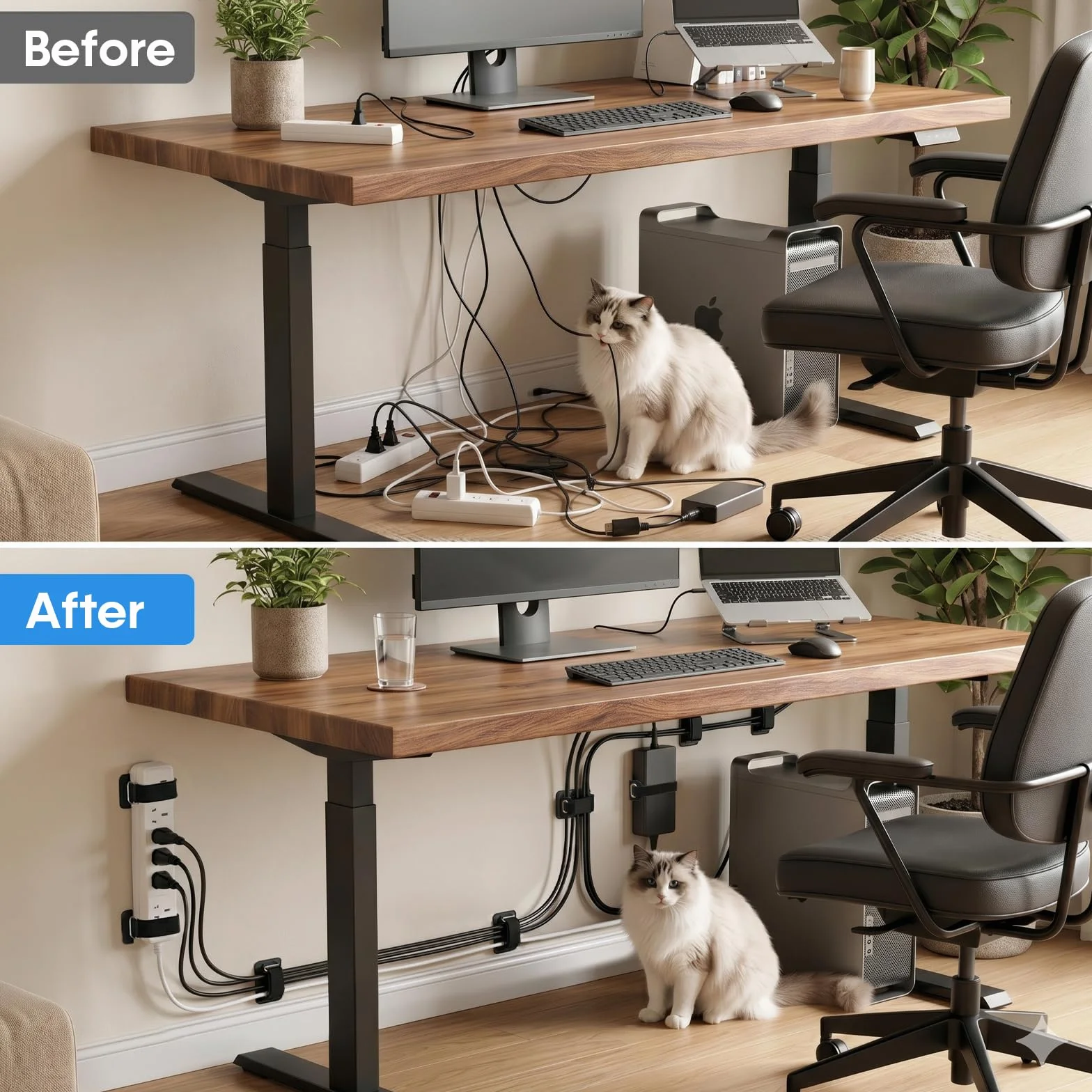 Organizador Cables Escritorio, Soporte Cables Grandes Haces con Cierre Hermético, 8 Pares