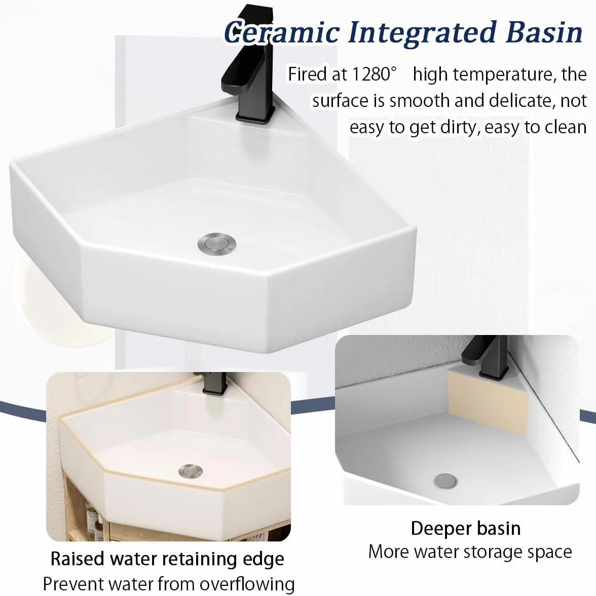 Lavabo De Esquina For Baño Pequeño,Mueble Baño Con Lavabo,Lavabo De Cerámica,Lavabo De Porcelana Mural,Lavabo De Baño Con Contenedor De Almacenamiento,Para Tu Baño Principal Y De Invitados(Brown)