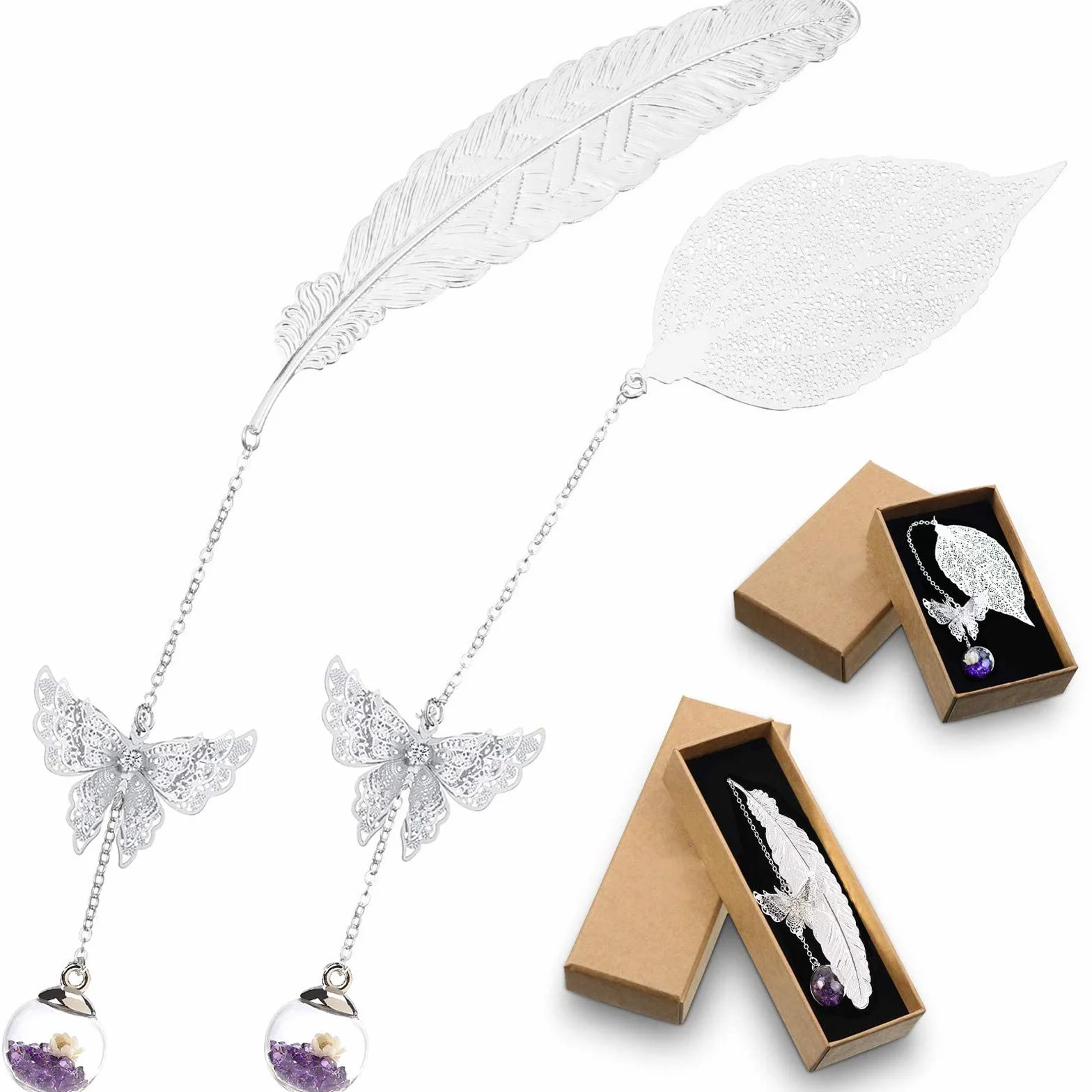 Marcapaginas Personalizado Regalo Graduación, Marcapáginas de Hojas de Plumas de Metal con Mariposa 3D, Regalo para Profesora Lectores Mujeres