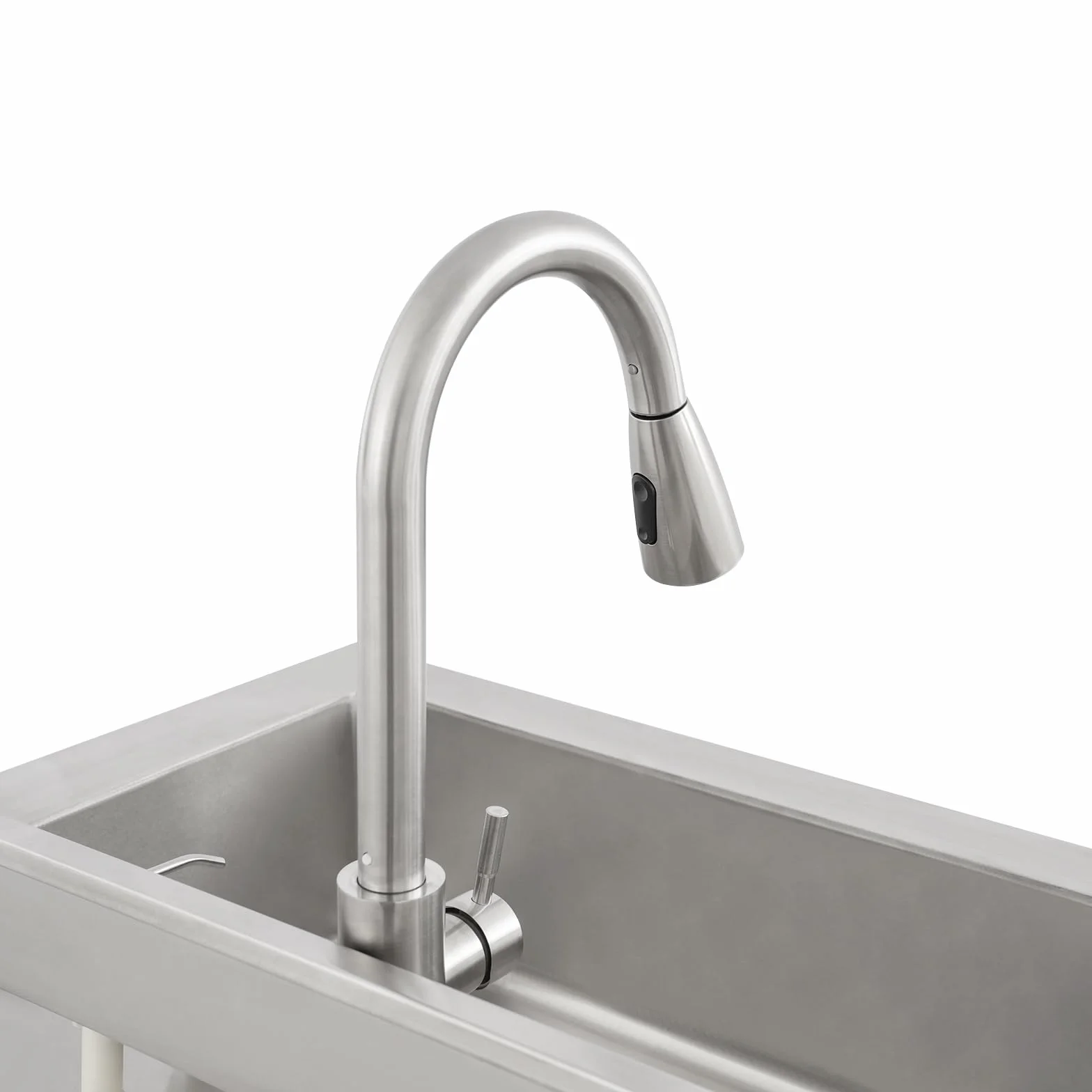 Fregadero de cocina de acero inoxidable independiente, 1 lavabo, fregadero de cocina comercial con grifo con mangueras de agua fría y caliente, fregadero para exteriores, para garaje, lavandería