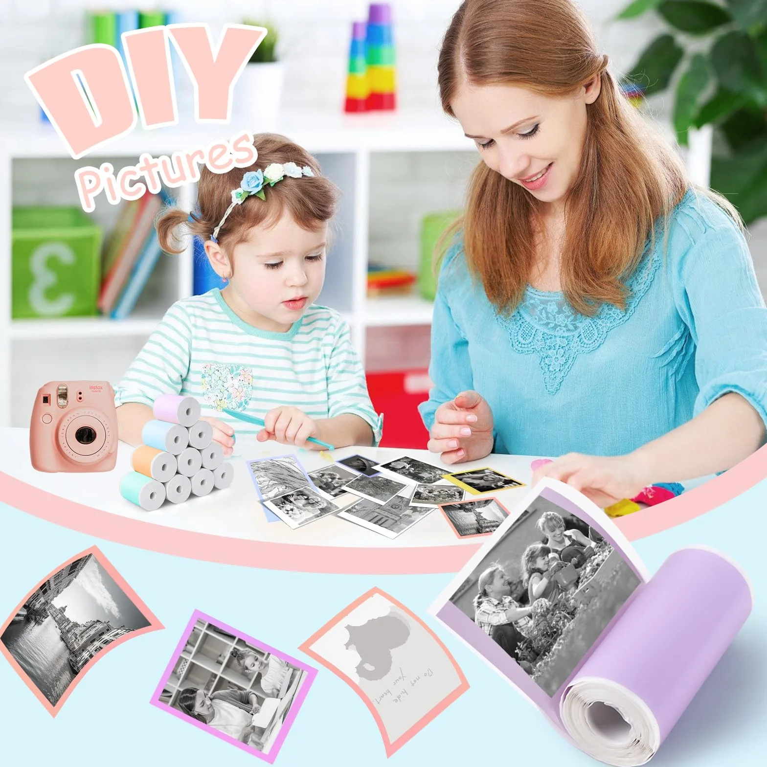 20 Rollos Papeles de Impresora Térmica, Mini Pegatina Imprimible Autoadhesiva, papel térmico para cámara infantil, Compatible Con Todas Las Mini Impresoras Térmicas (57 X 25 mm)