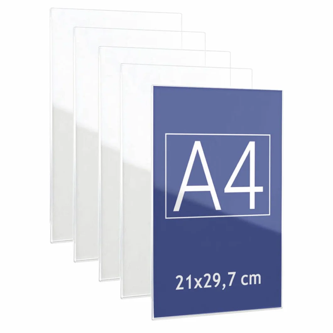 Soporte de Pared Metacrilato A4 Vertical para Carteles, Expositor Adhesivo Doble Cara, Acrílico Transparente (5 unidades)