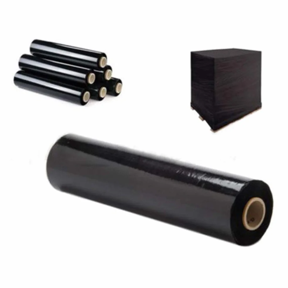 Rollo de film negro elástico y resistente para paquetes y palés