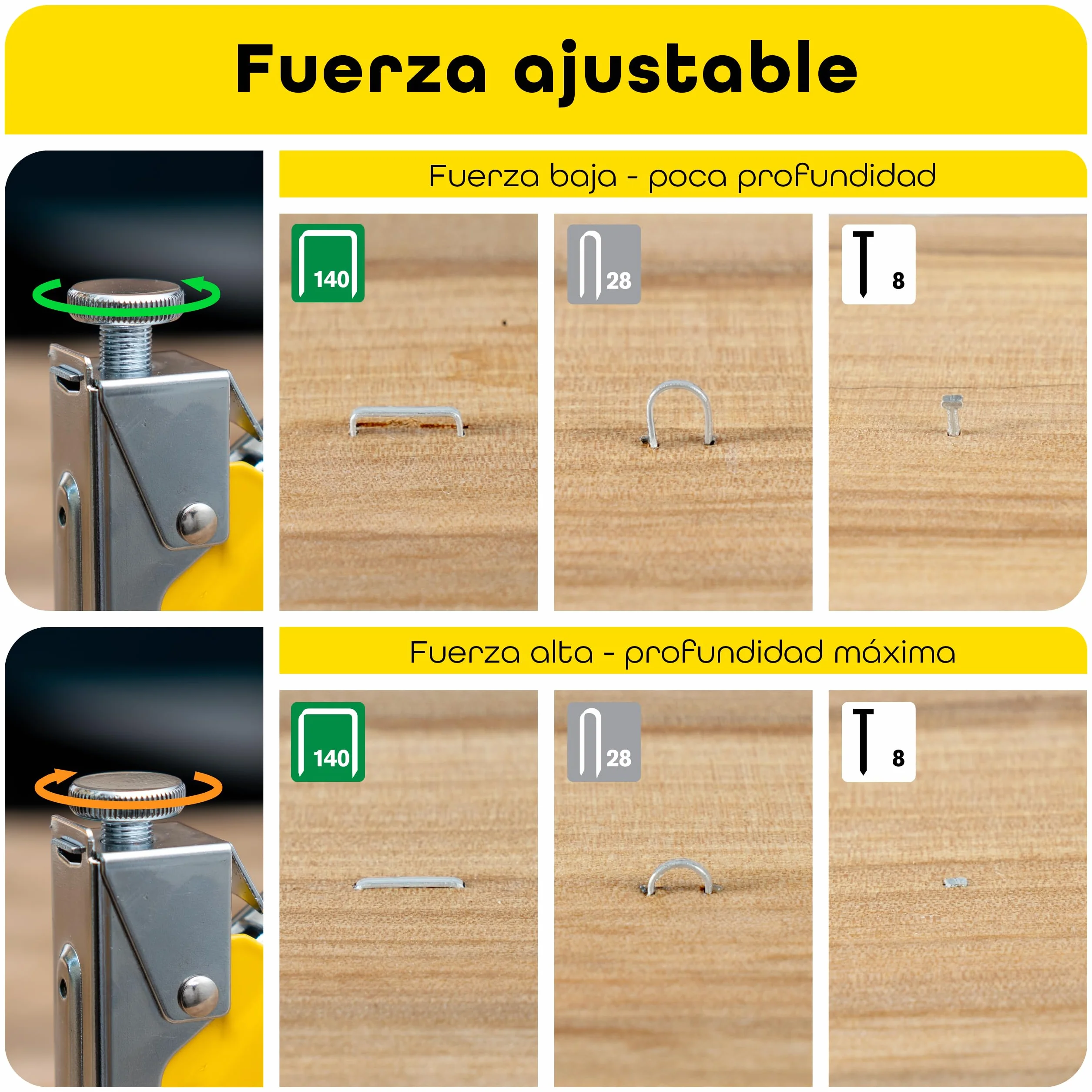 Rapid NUNU Grapadora Manual 3 en 1 para Madera con 3.000 Grapas y clavos. Grapadora Profesional para Tapicería, Paredes, Moquetas y Fijación de Cables, Potencia Ajustable, Diseño Ergonómico