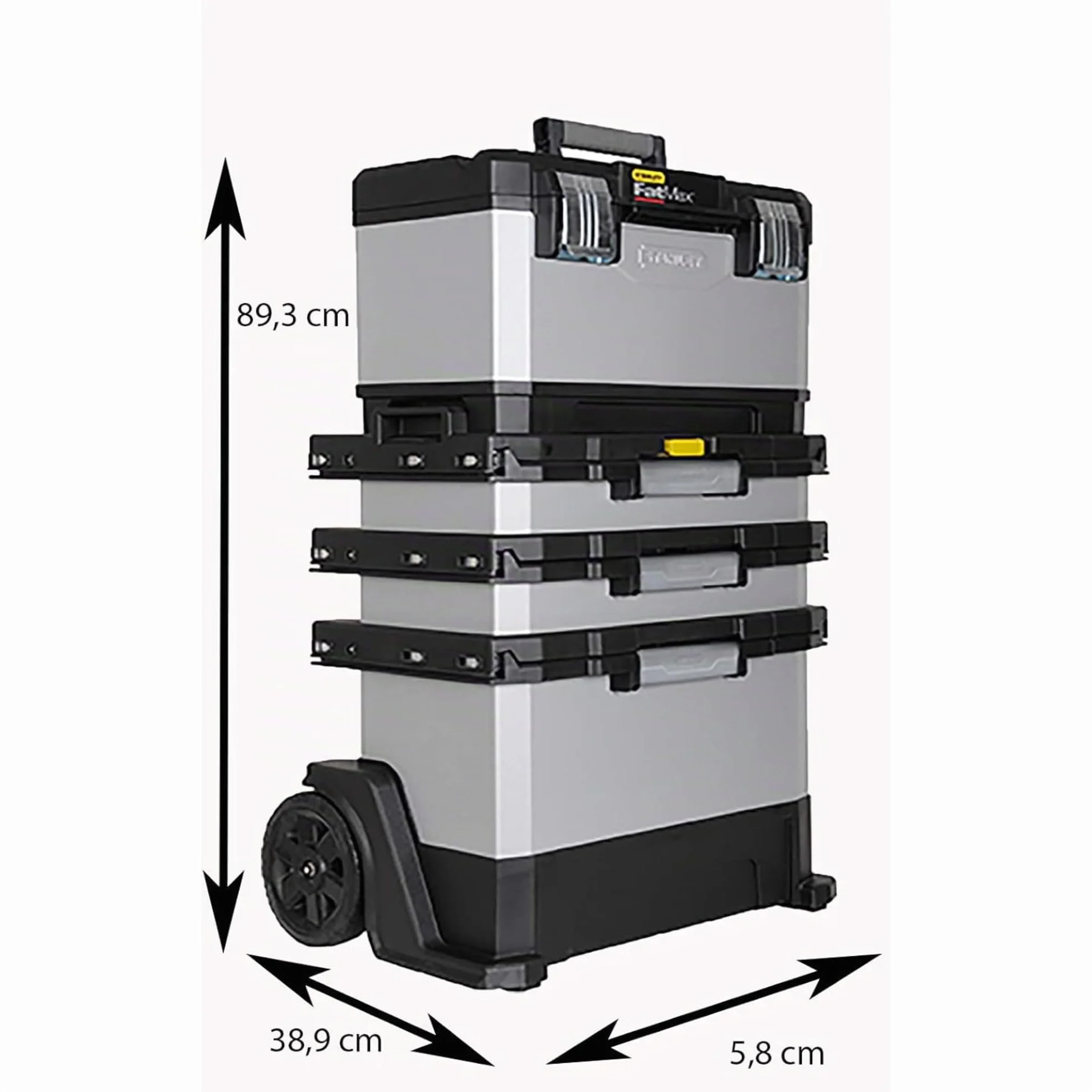 STANLEY FATMAX Taller Móvil Metálico, Carro de Herramientas, Caja Versátil para Piezas Pequeñas y Grandes, Ruedas 17cm, Cierres Metálicos Antioxidantes, 1-95-622