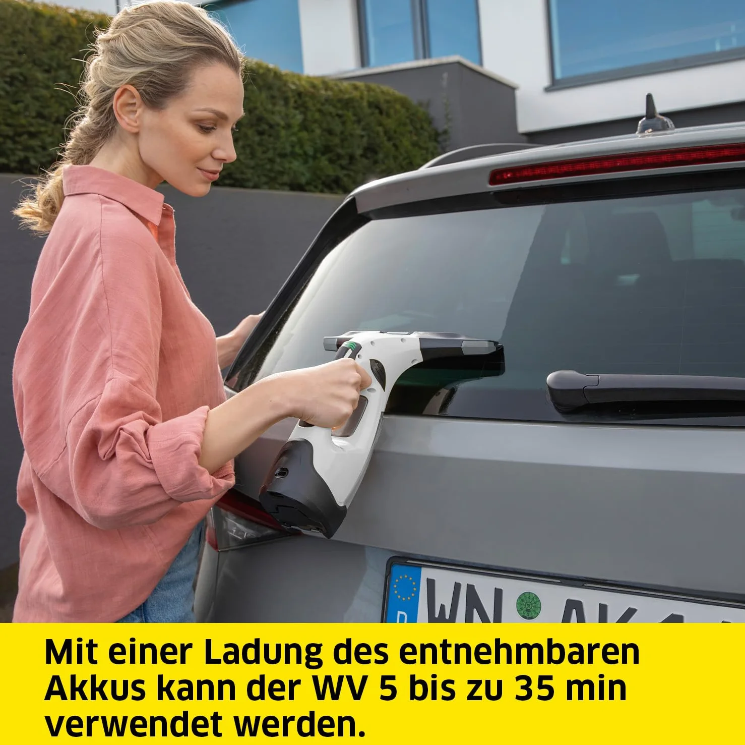 Kärcher Window Vac WV 5 Plus, tiempo de funcionamiento de la batería: 35 min, batería extraíble, pantalla LED para el estado de la batería, boquilla de succión: 280 mm, botella de spray con paño de
