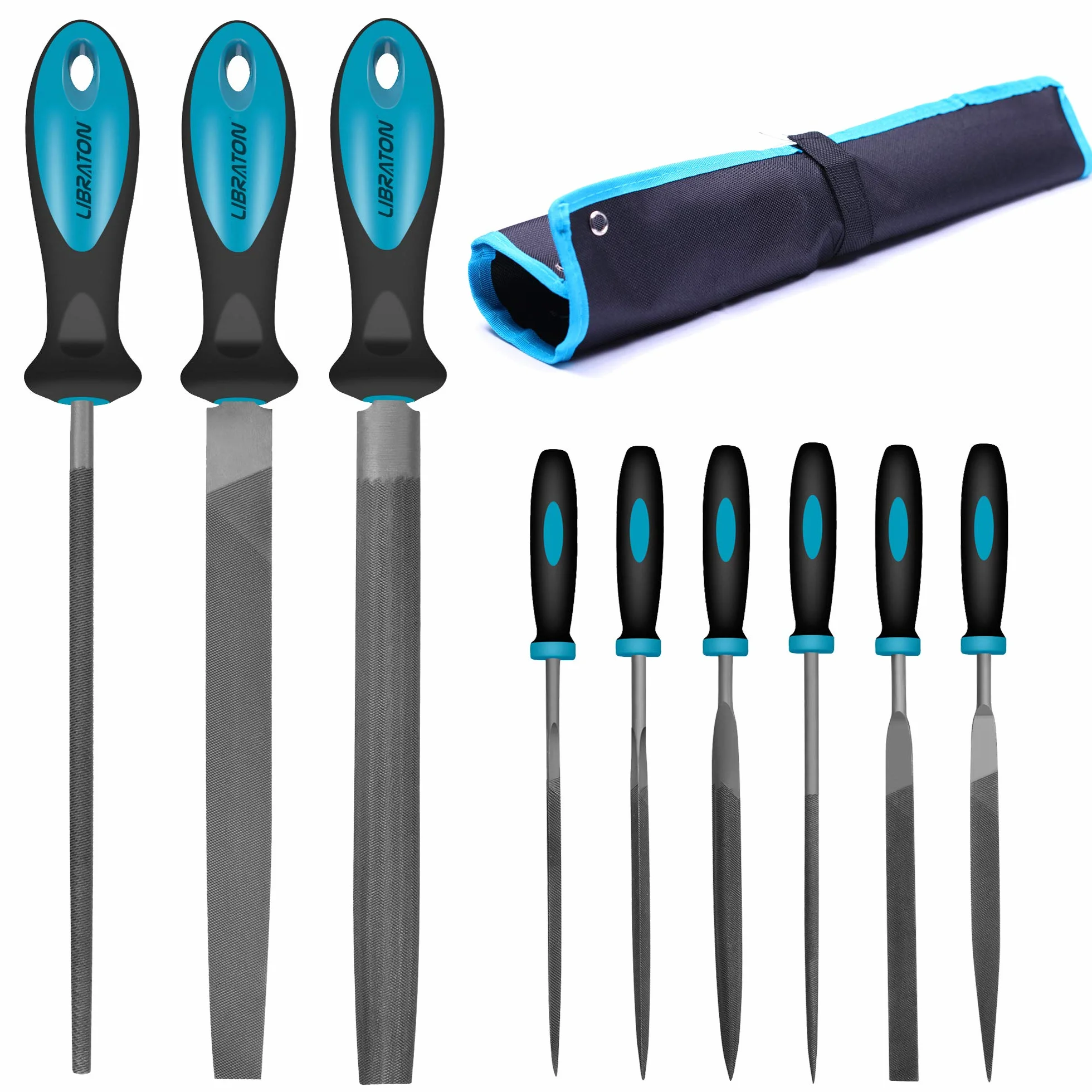 Libraton Juego de limas y escofinas 9pcs, Juego de limas multiusos en acero con alto contenido de carbono incluye lima plana,semirredondas,redondas y 6 Pcs limas de agujas,para metal,madera