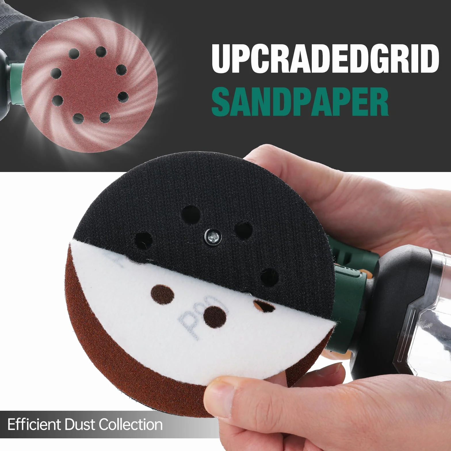 POSENPRO Lijadora Excéntrica 300W, Lijadora Orbital Aleatoria Ø125mm, 6 Velocidades, 7.000-13.000 Opm, Diámetro de Orbita 2.0 mm, 20 Hojas de Papel de Lija, Contenedor de Polvo