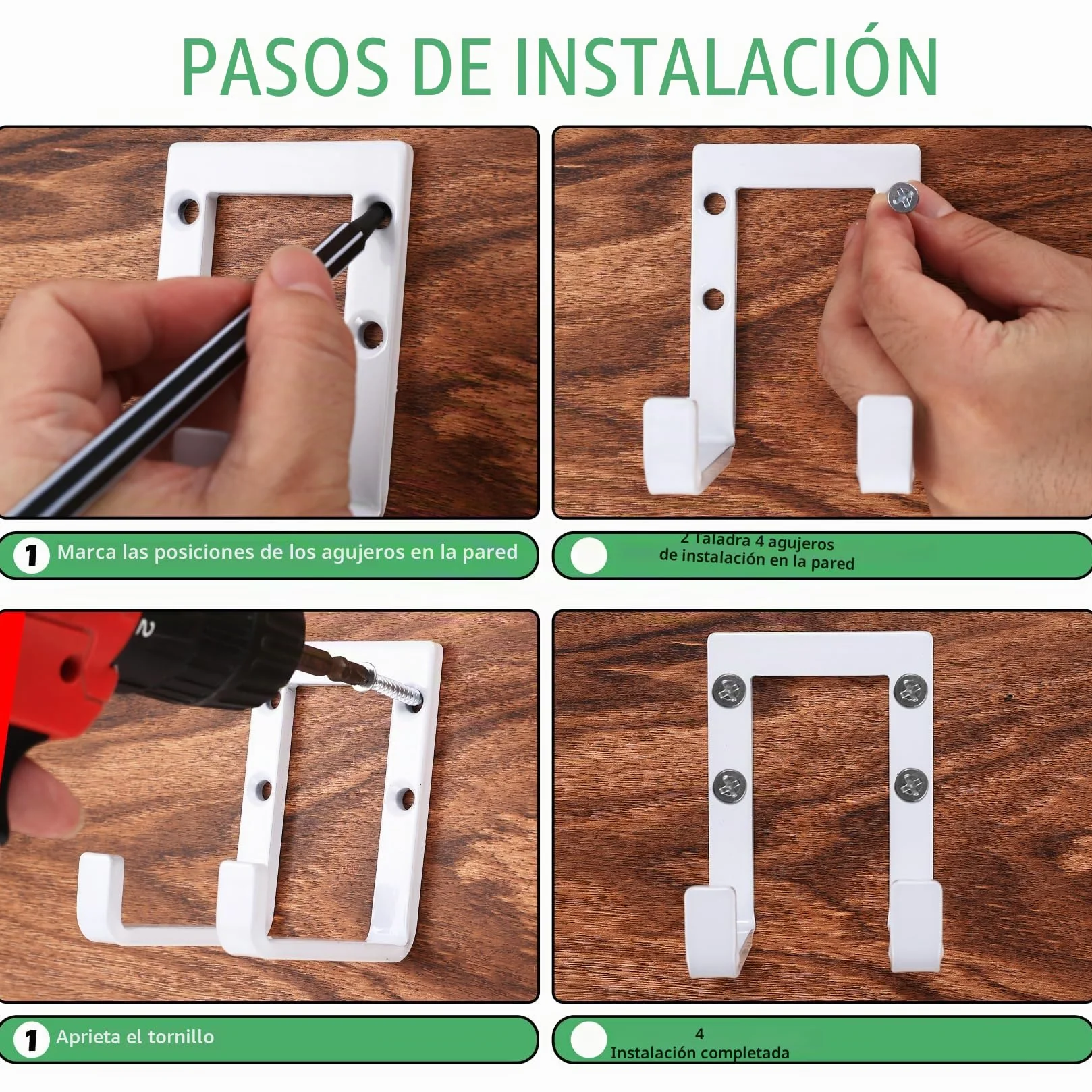4 Pzs Ganchos Pesados para Garaje, Soporte Herramientas Doble, Colgador Bicicleta y Escaleras Blancos