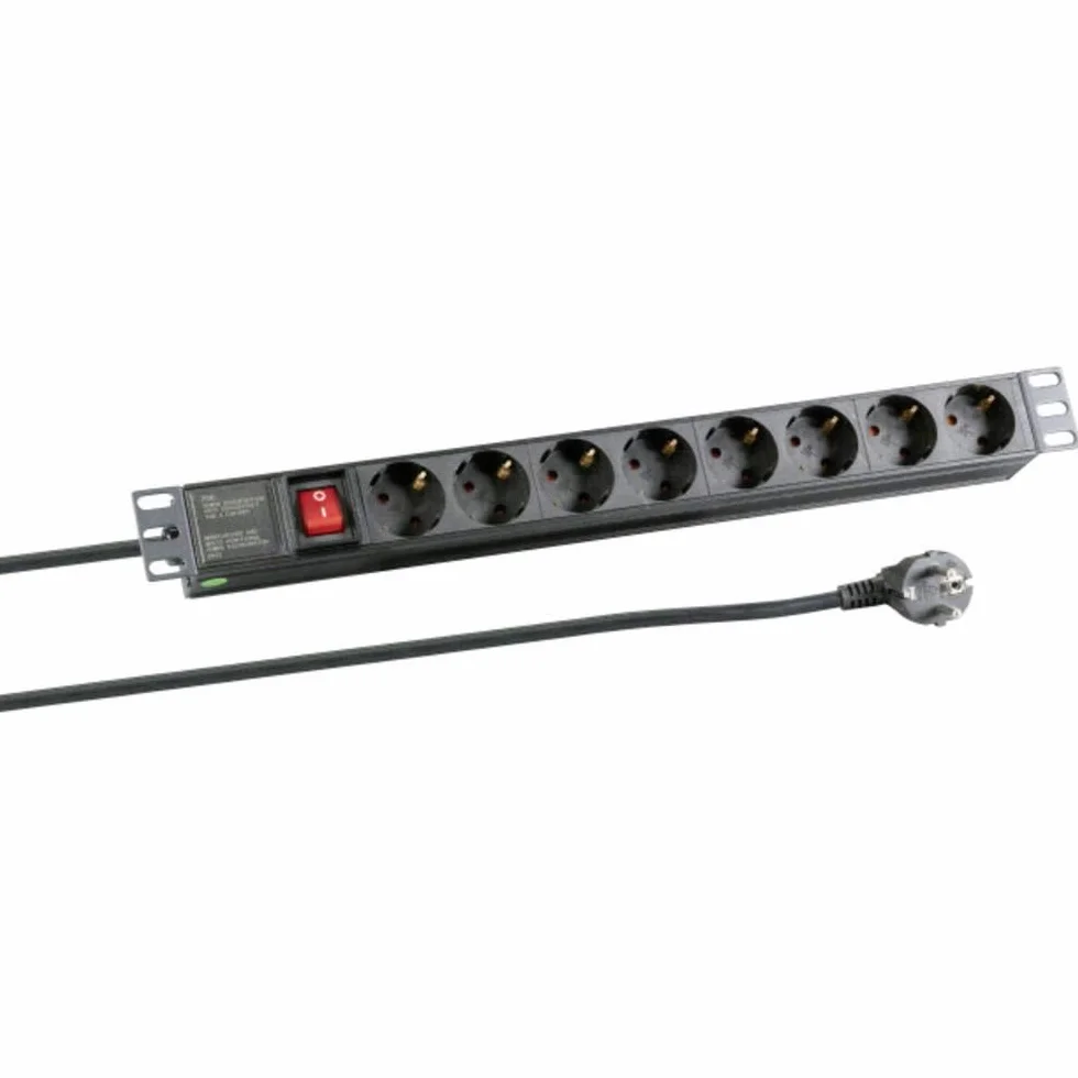 EFB-Elektronik Regleta de 19 Pulgadas, 8 enchufes CEE 7/3 con Interruptor, Aluminio, Color Negro