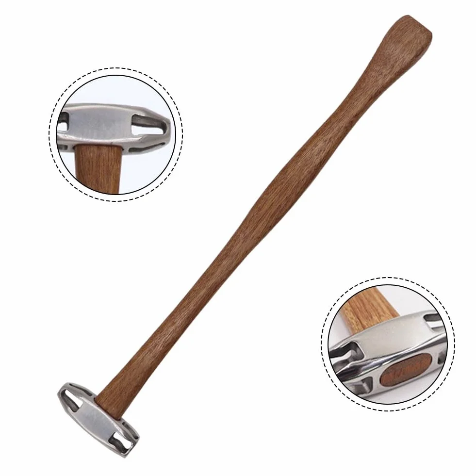Whychstore Martillo de percusión de acero inoxidable para reparación de chapa, cabezales bilaterales con mango ergonómico de haya, diseño hueco ligero para un trabajo de carrocería sin costuras