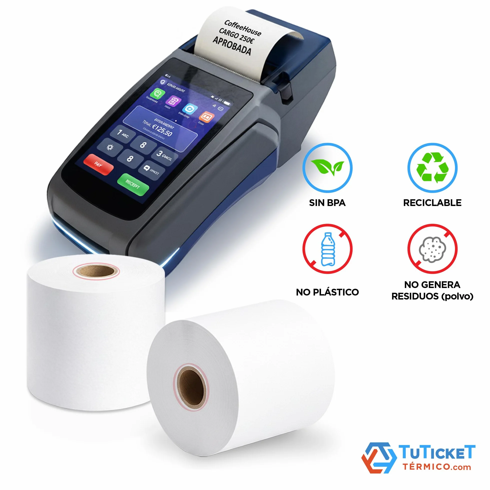 Rollo de Papel Térmico 80x60x12 mm (60 uds) para Impresora Térmica de Ticket y Comanda, Caja Registradora y demás TPV. Sin Bisphenol A
