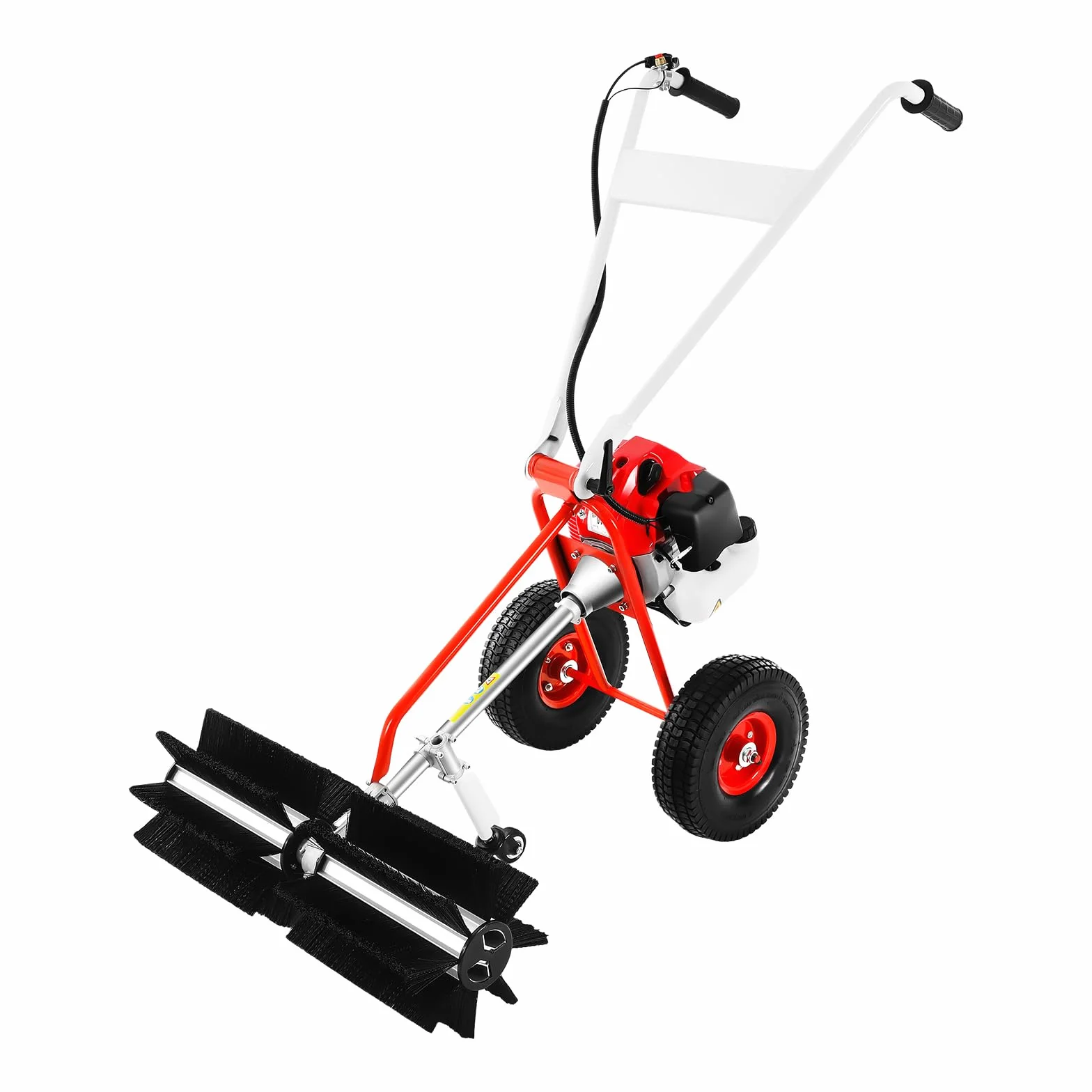 Barredora de gasolina 43 cc 1,7 CV con 60 cm de ancho de trabajo, barredora manual con rodillo de cepillo, barredora de patio para hojas, suciedad, camino, césped, entrada, motor de 2 tiempos