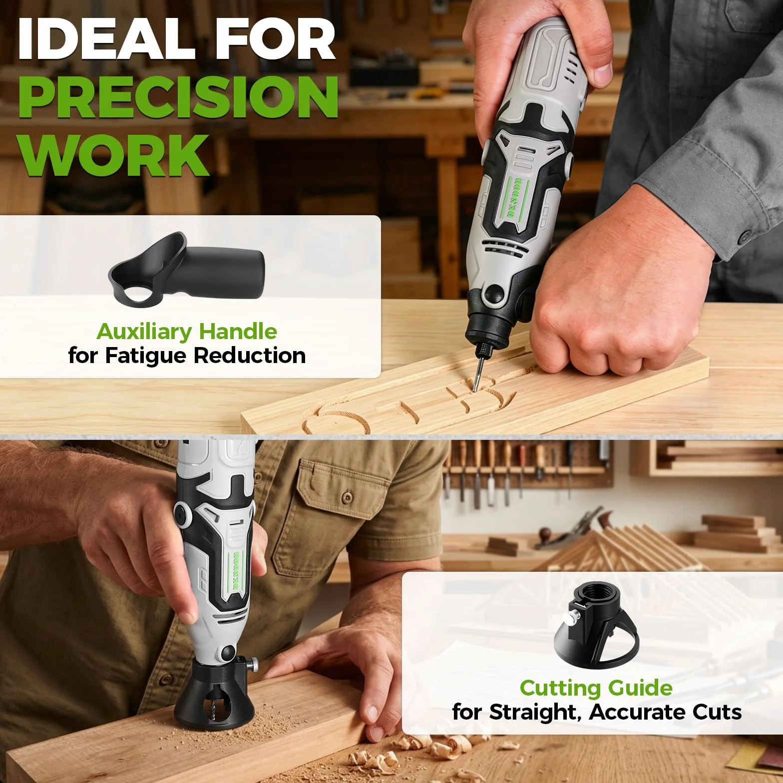 DESOON Mini Amoladora, Herramienta Multifunción de 170 W, Juego con 145 Accesorios, 6 Velocidades, 38.000 rpm, Mandril 3,2 mm, para Grabar, Taladrar, Cortar y Lijar