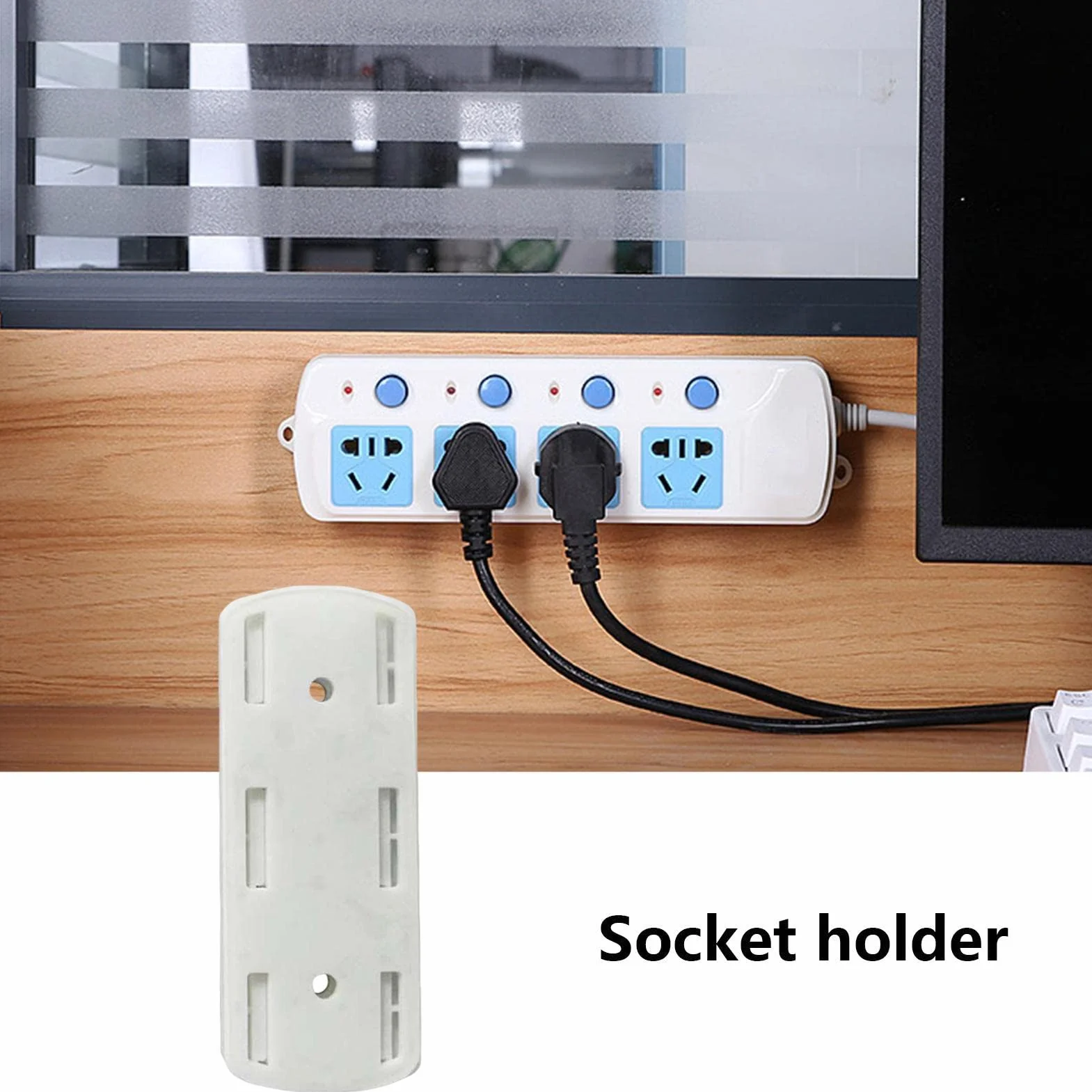 Soporte De Pared para Enchufe, Fijador De Regletas, Soporte Adhesivo para Dados Sin Perforación, Fijador De Enchufes De Escritorio Autoadhesivo para Cocina, Hogar, Oficina Y El Hotel (1/4/8 Piezas)