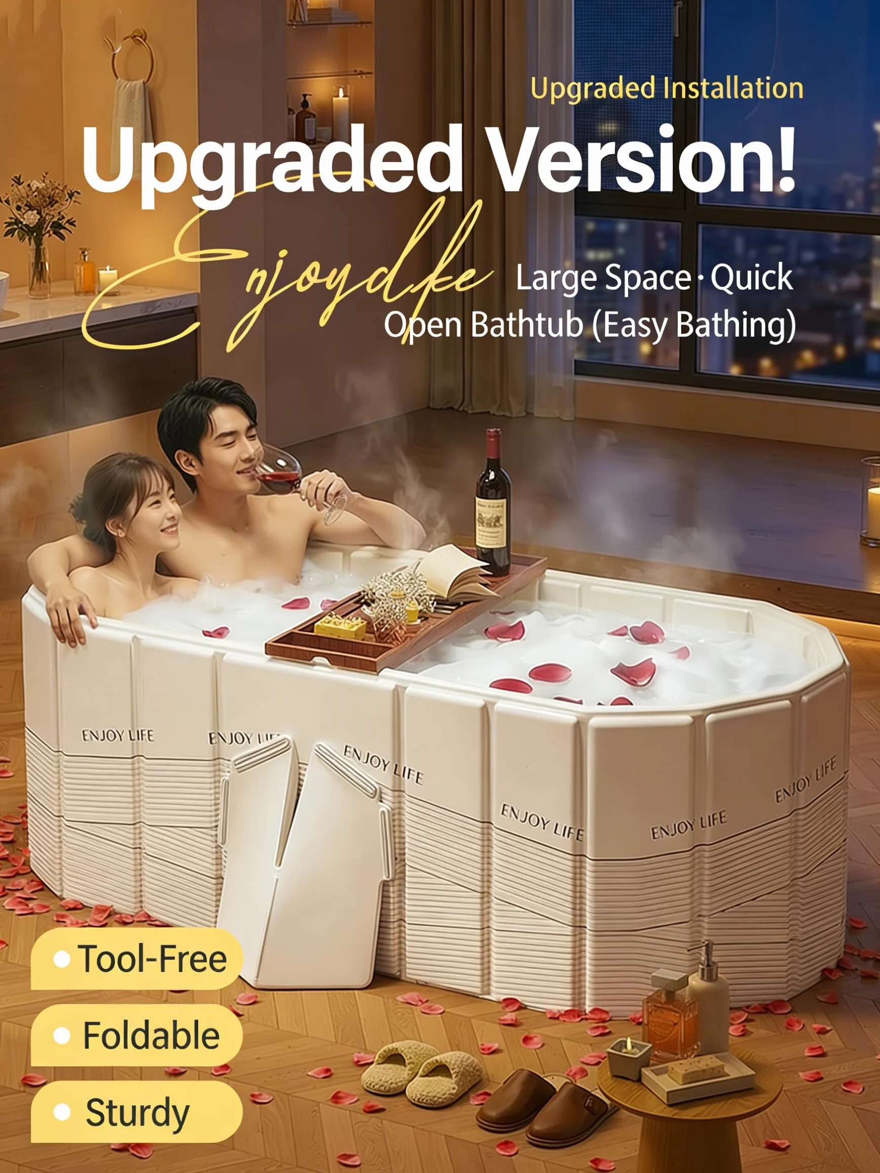 Bañera Grande Doble Plegable 1.5M - Bañera Portátil Adulto, Banheira De Gelo, Sin Instalación, Para Spa En Casa/Parejas, (150×55×50cm)