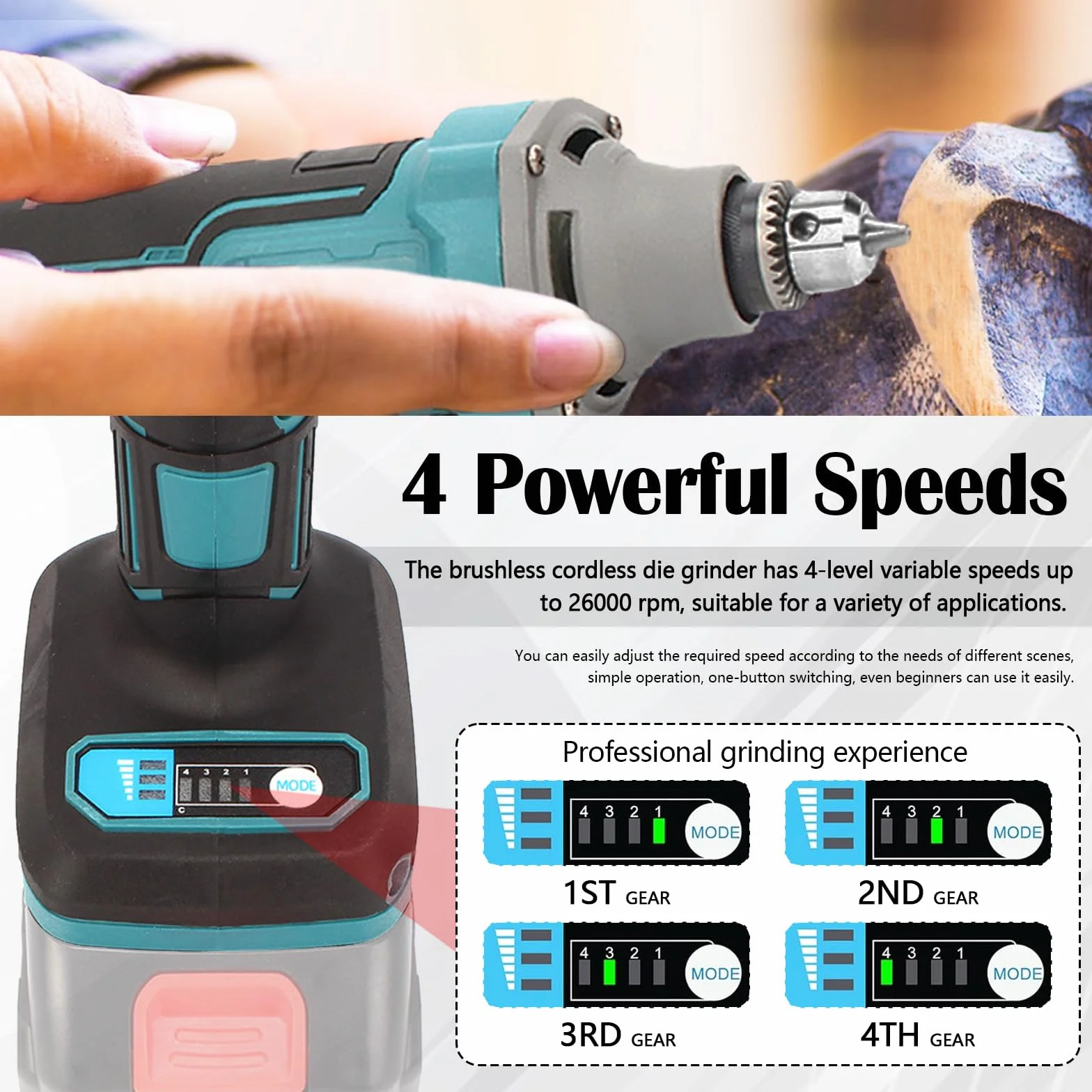 Amoladora Recta, Destornillador Angular Inalámbrico Compatible con Batería Makita de 18 V Minitaladro Multifuncional Para Uso Doméstico Para Grabar Esmerilar Pulir Y Taladrar (Sin Batería)