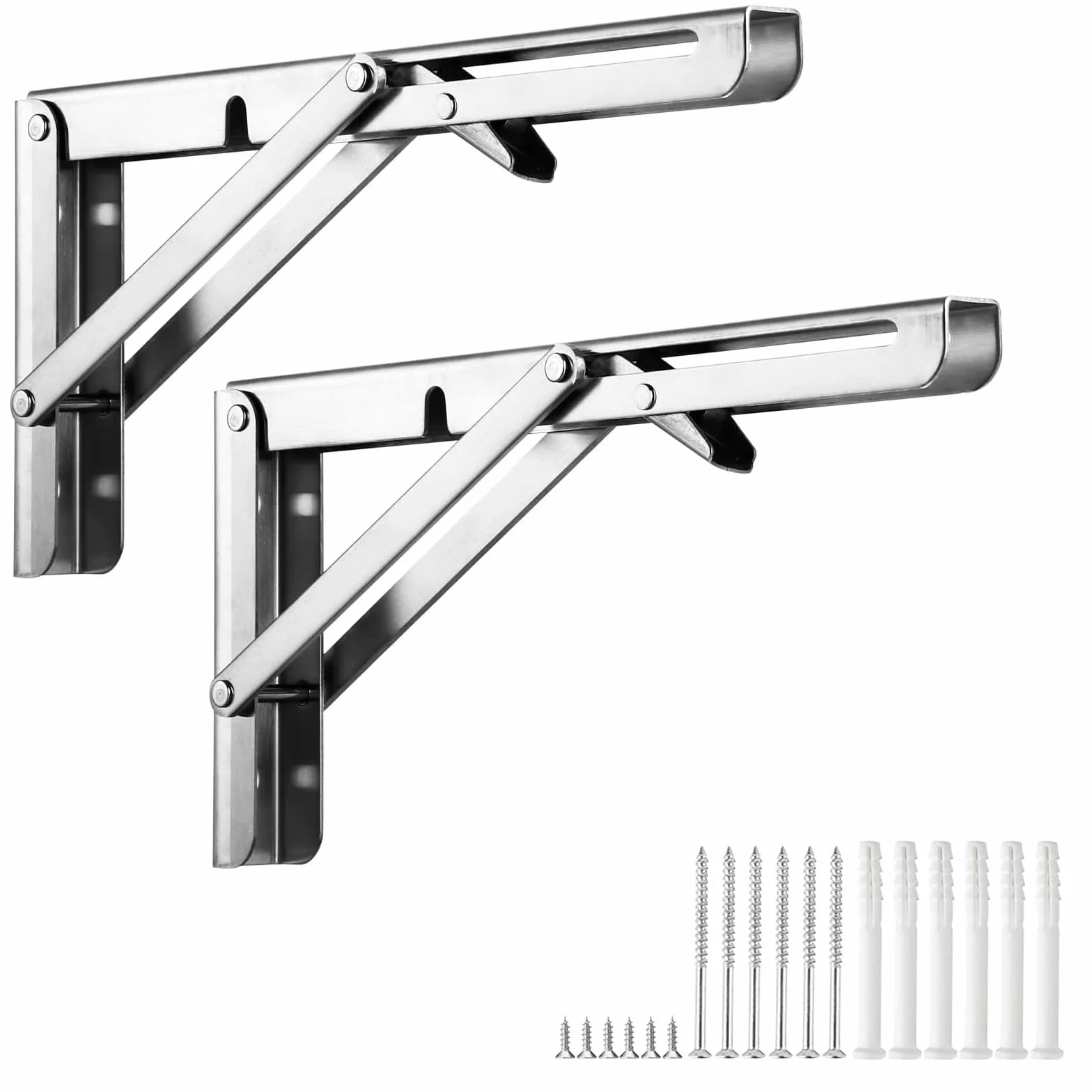 2 Soportes de Pared Plegables de Acero Inoxidable –600mm Soporte Abatible con Bloqueo para Mesa Plegable, Banco de Trabajo, Estante – Ahorro de Espacio & Antióxido – Carga 100kg