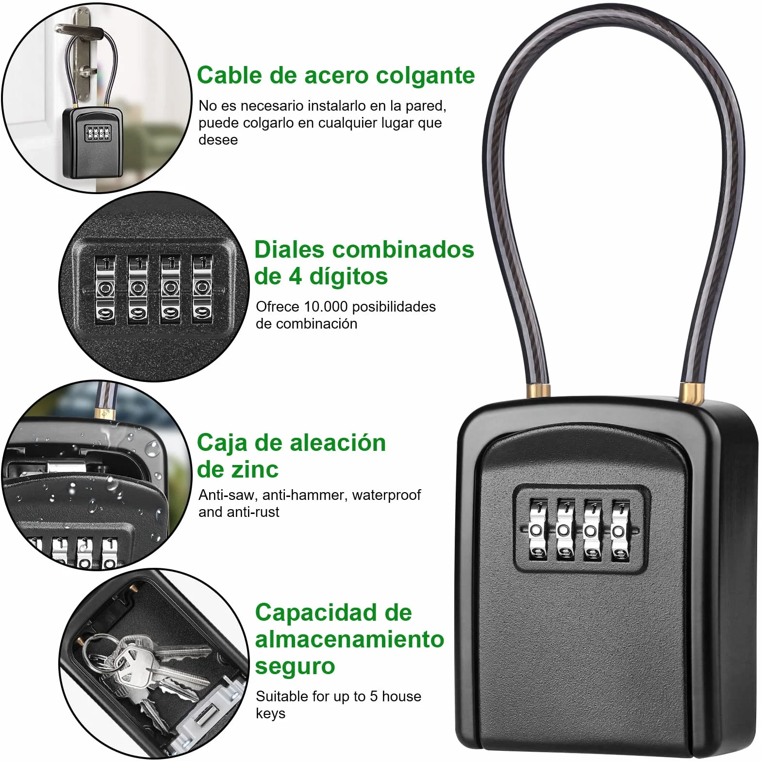 Diyife Impermeable Caja de Seguridad para Llaves, Portátil con Cuerda de Alambre, para Hogar Exterior Oficina