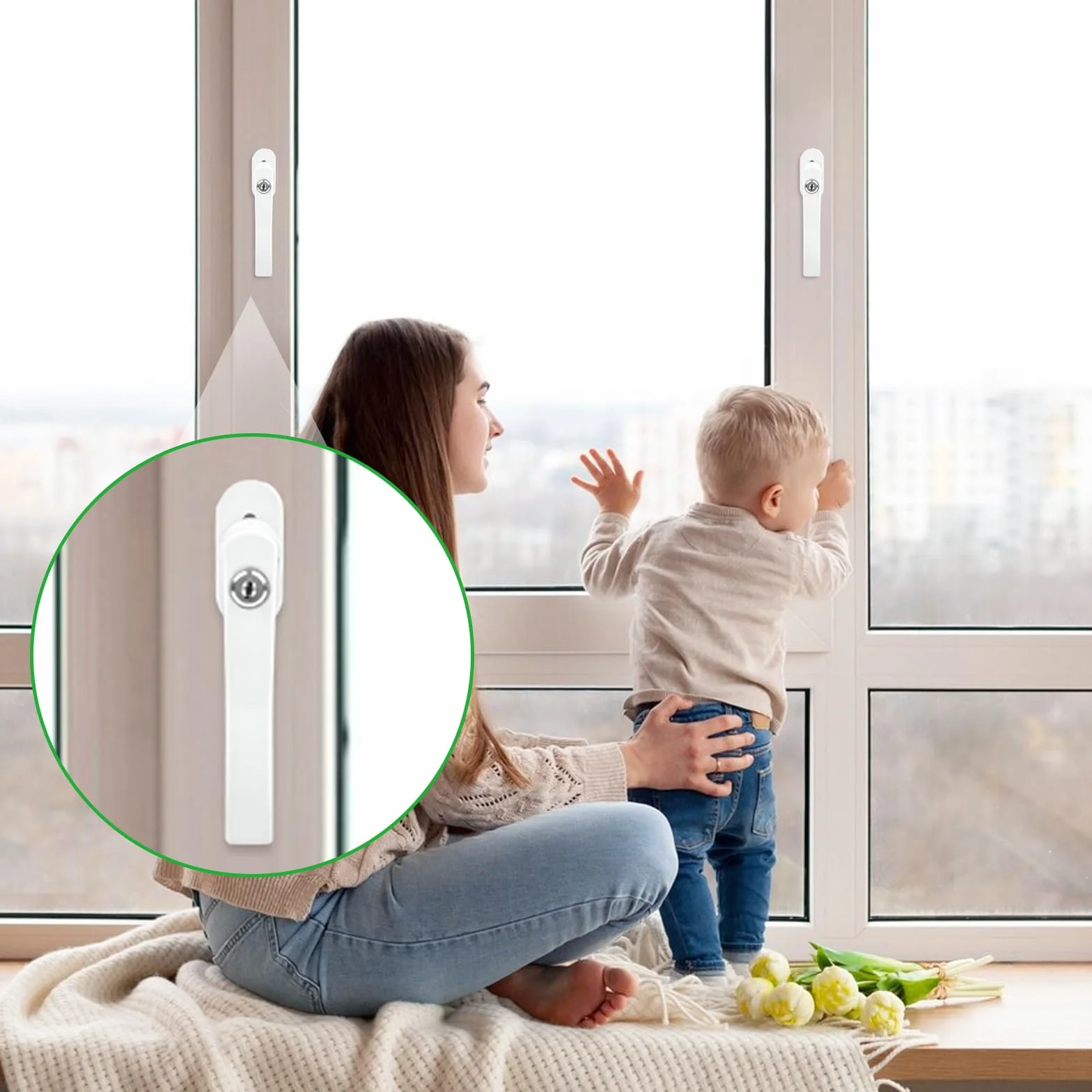 Tiradores de ventana con cerradura, de aluminio, con 2 llaves para ventanas y terrazas