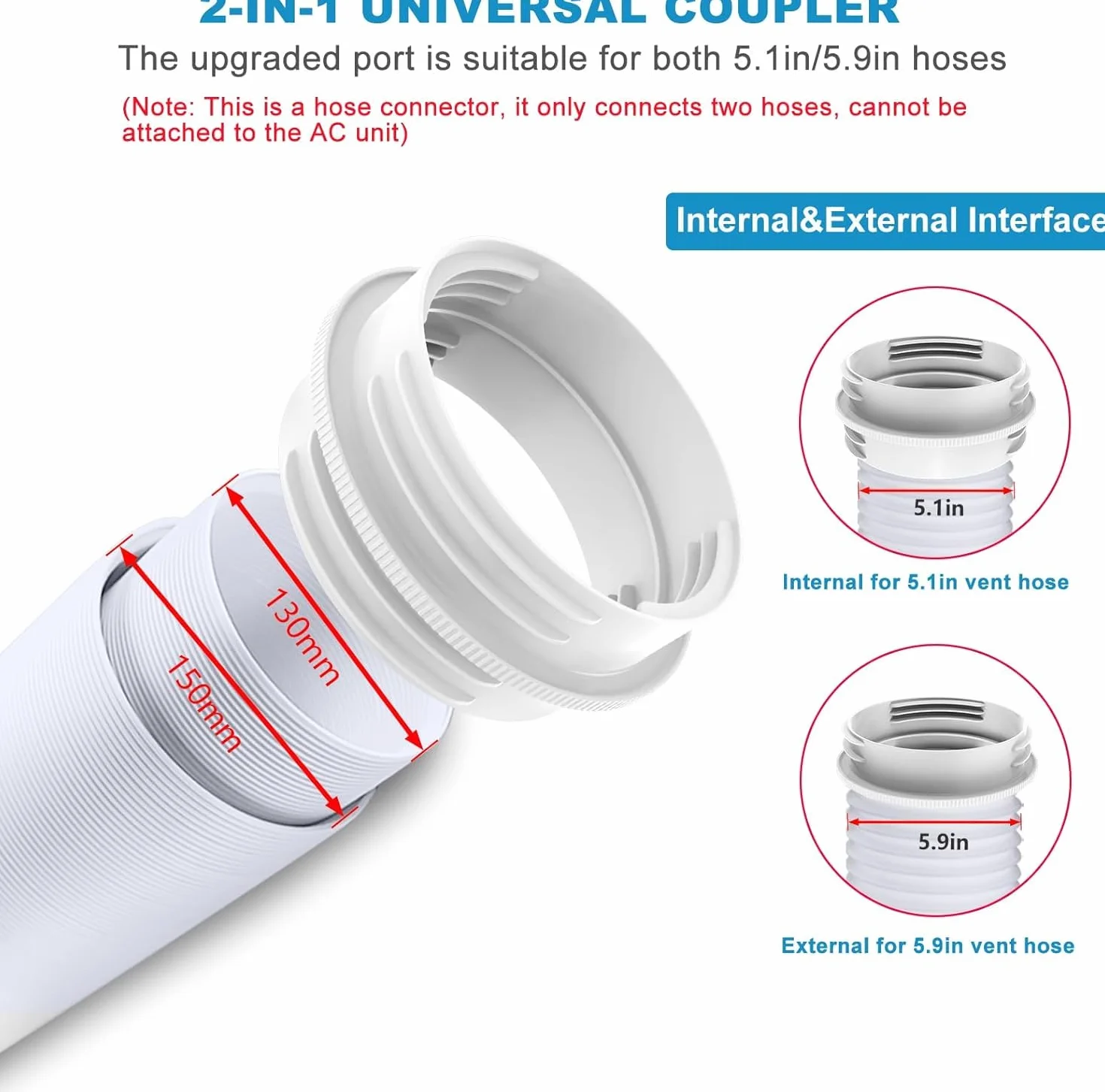 Adaptador Tubo Aire Acondicionado Portatil 130 mm Interior/150 mm Exterior Extensor Tubo Flexible Aire Acondicionado Portátil Adaptador Universal Conector