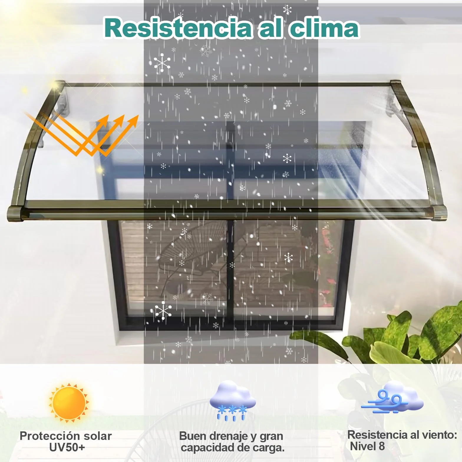 Marquesinas Exterior, Marquesina Puerta Exterior, Marquesina, Protección Solar/contra la Nieve/Lluvia, Tejadillo de Exterior para Porche/Delantero/Techo/Entrada, Instrucciones Incluidas