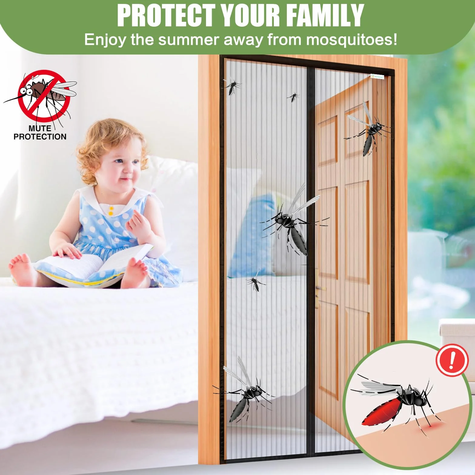 Mosquitera Magnética para Puertas 130 x 210 cm, Cierre Automático, Negro