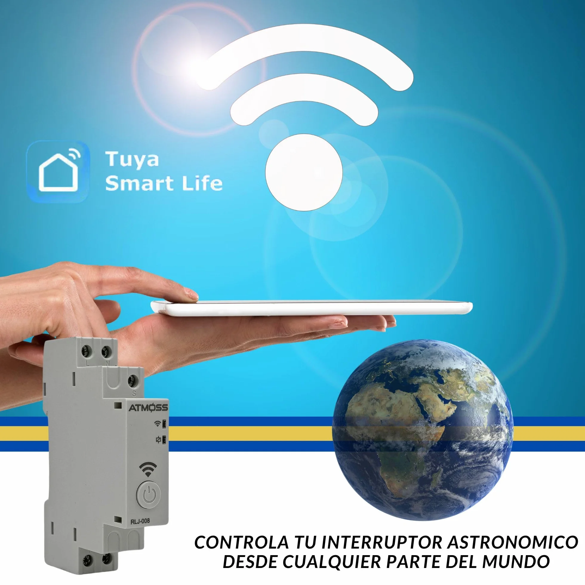 RASMACOR | Interruptor Horario Astronómico Digital WiFi RLJ-008 | Reloj Diario/Semanal - Multifunción con Reserva WiFi 1CH 16A | CA/CC 48-240 V (CA 50/60 Hz) | 1 Módulo | Dimensiones 65x90x18 mm