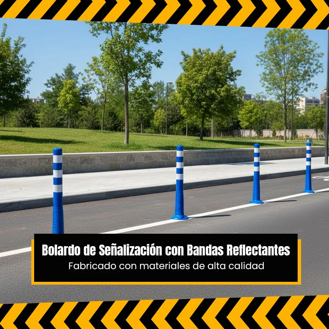 PARKING FACIL Bolardo de Señalización con Bandas Reflectantes | Hito de 75 cm | Pilona Resistente para Parking | Bolardos para Parking | Postes Separadores, Incluye Tornillería para Fijación | 1 Azul