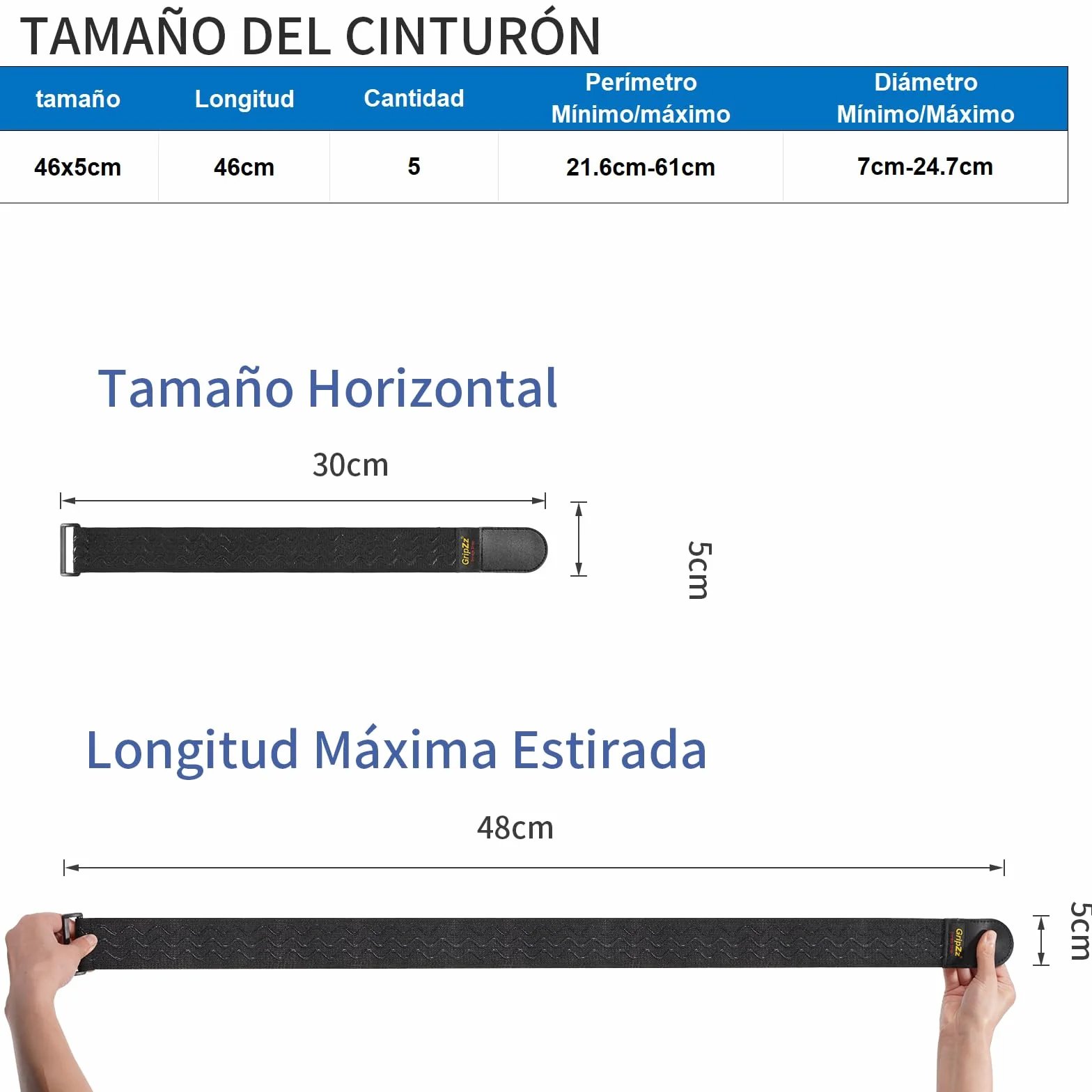 Bandas Elásticas con Hebilla 46 cm x 5 cm (pack de 5), Correas de Gancho y Bucle Ajustables y Reutilizables para Organizar Cables de Extensión, Mangueras, Bicicletas, Taller y garaje