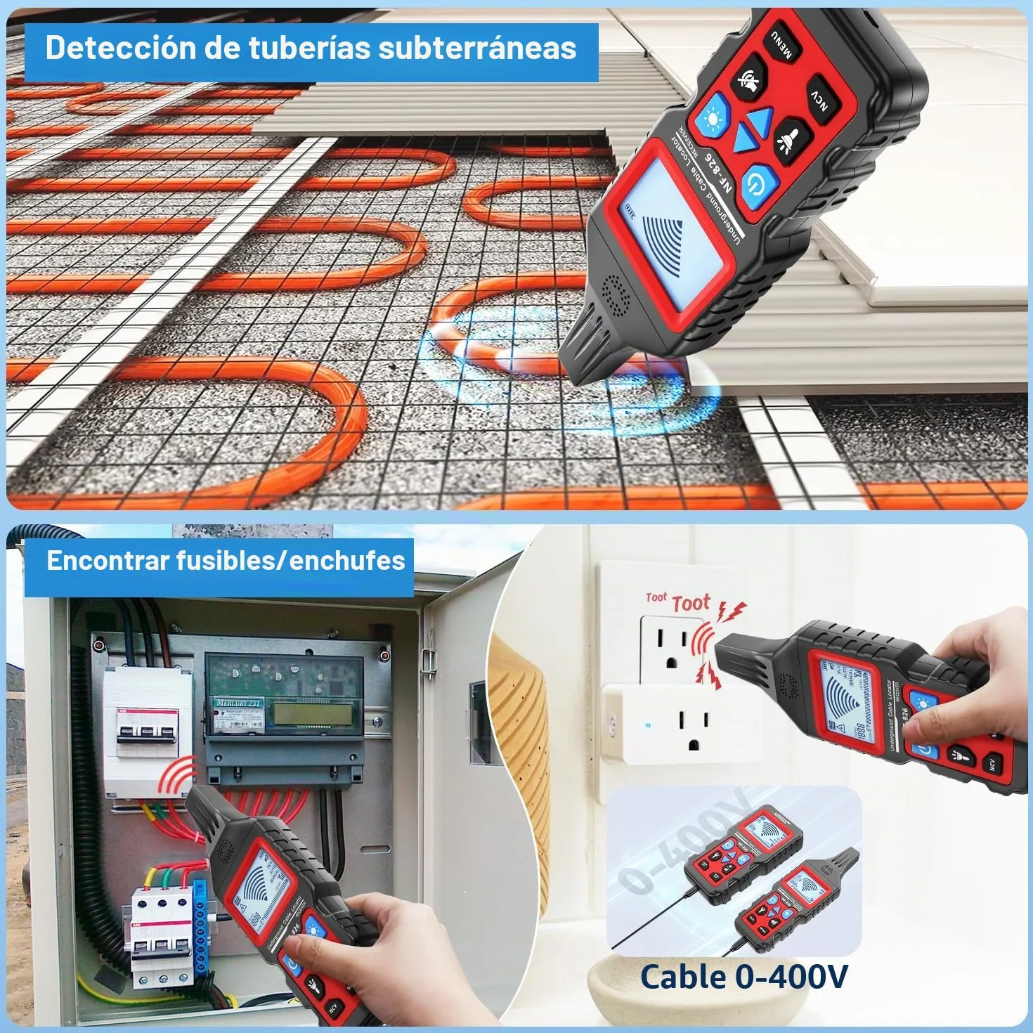 NOYAFA NF-826 Detector de Cables Subterráneos - Localizador de Cables y Líneas Eléctricas en Pared y Tierra, Buscador de Cables Ocultos para Electricidad y Cableado
