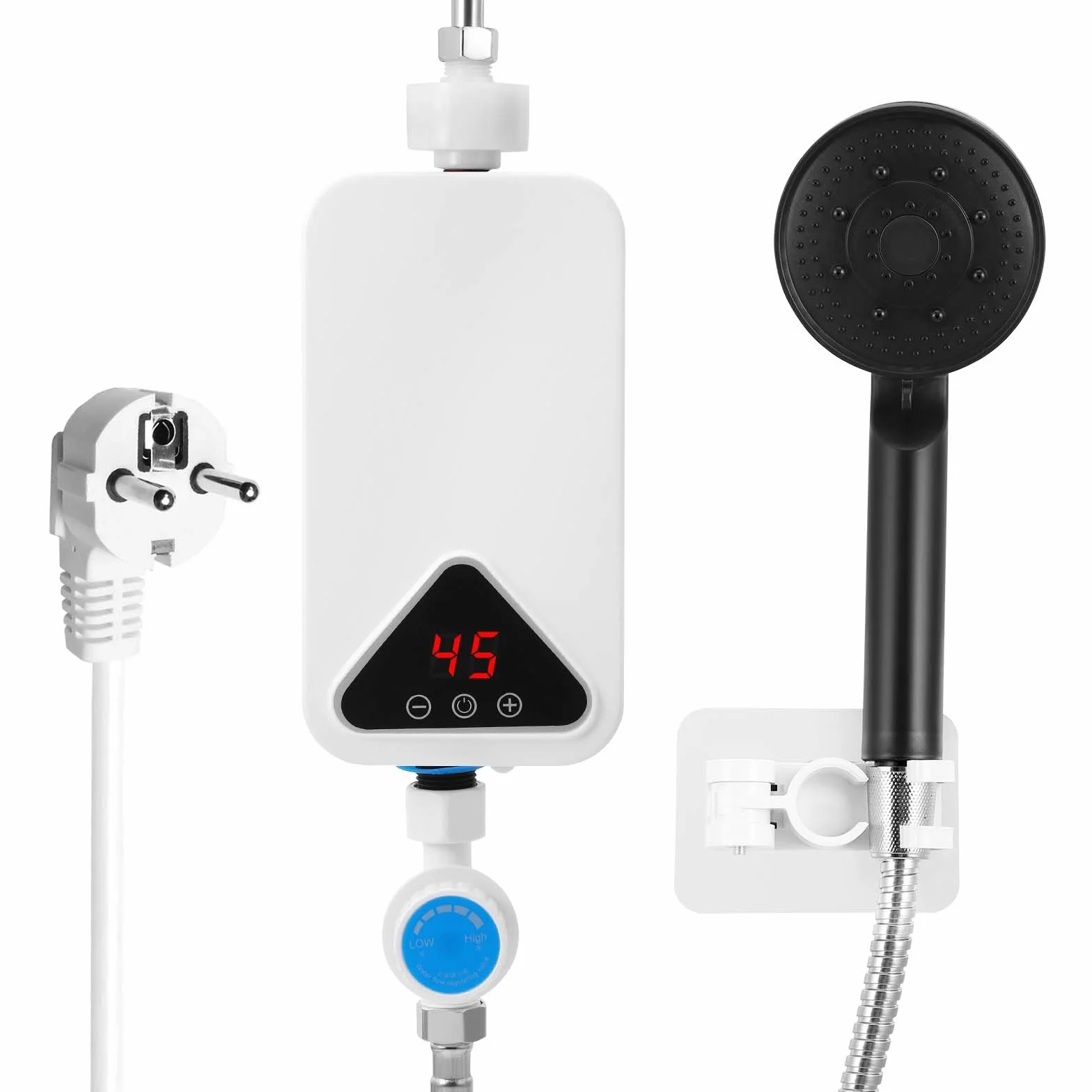 Calentador De Agua Eléctrico, Mini Calentador de Agua 220 V 5500 W, 30-55 °C, Temperatura Ajustable, Ducha de Calentador Instantáneo sin Tanque con Pantalla LED para Cocina y Baño (RYK-009)