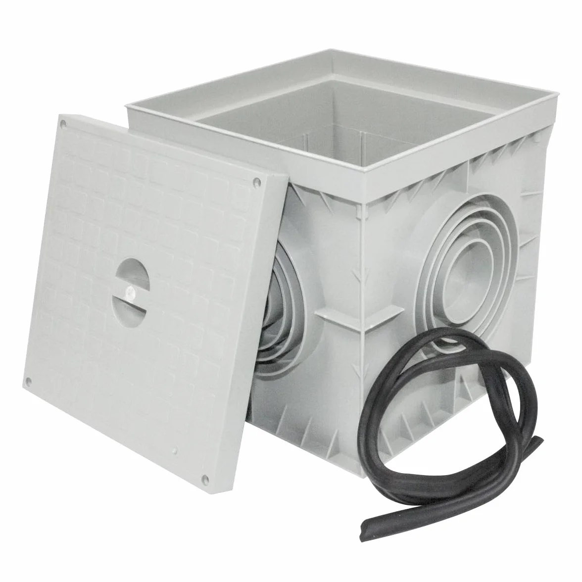Pack 4 Arqueta Estanca de Suelo Electrica Gris Cuadrada con Tapa Ciega IP54 Arqueta de Riego y Electricidad Arqueta de PVC para Jardin, Drenaje Riego, Instalaciones Eléctricas Tuberías 200x200mm