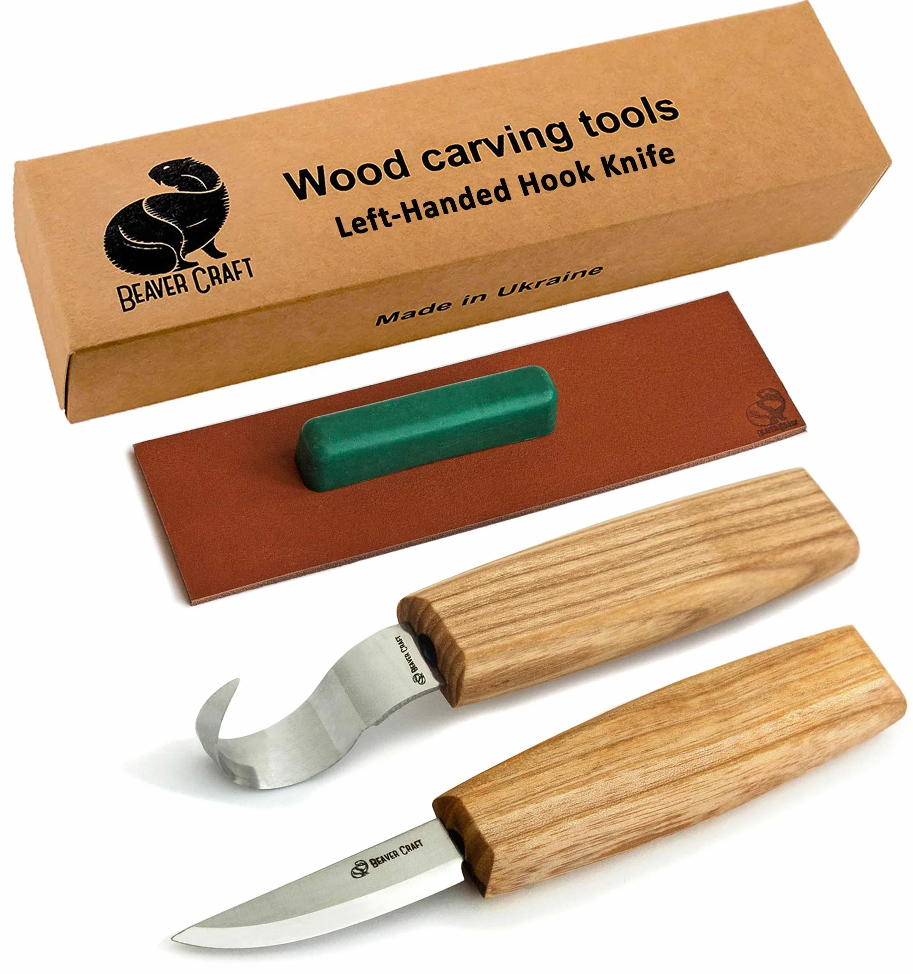 BeaverCraft, Juego de Cuchillos para Tallar Cucharas de Madera S01L Cuchillo de Gancho para Zurdos Cuencos y Tazones Kuksa para Principiantes Kit de Tallado de Madera Profesional para Zurdos