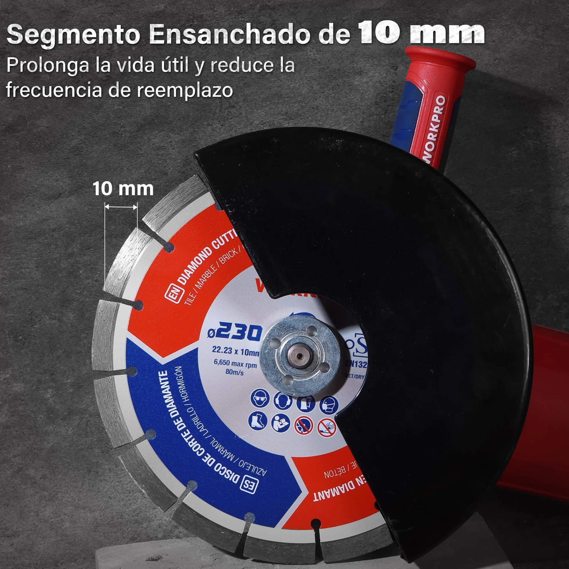 WORKPRO Disco de Diamante 230mm, 2 piezas Discos Diamantado, Sierra de Diamante para Corte en Seco y Húmedo para Hormigón, Ladrillo, Mármol, Alta Durabilidad, Máx. 6650 RPM