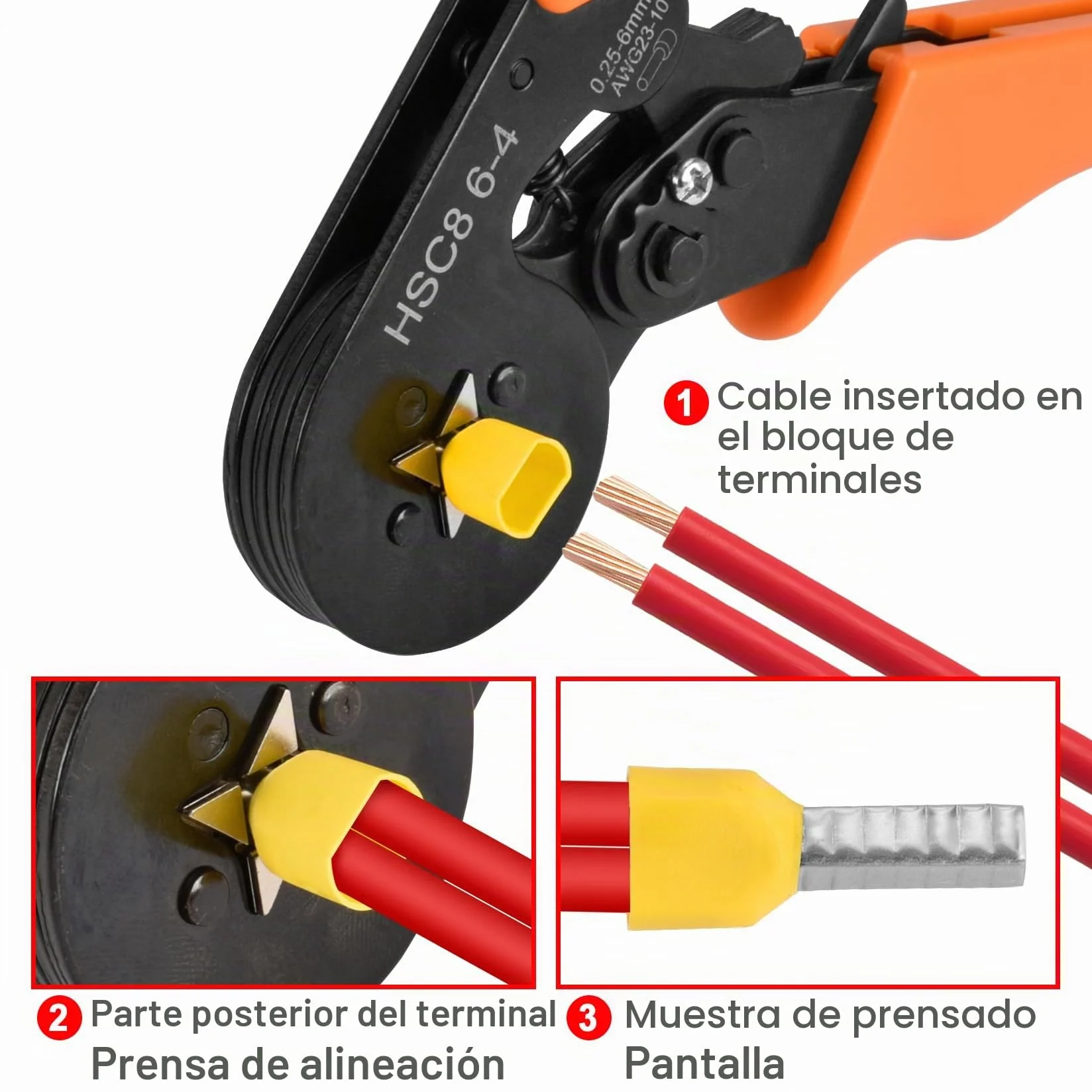 Heschen TE6014 Terminales de crimpar gemelos AWG10 6mm² 14mm Amarillo Paquete 100