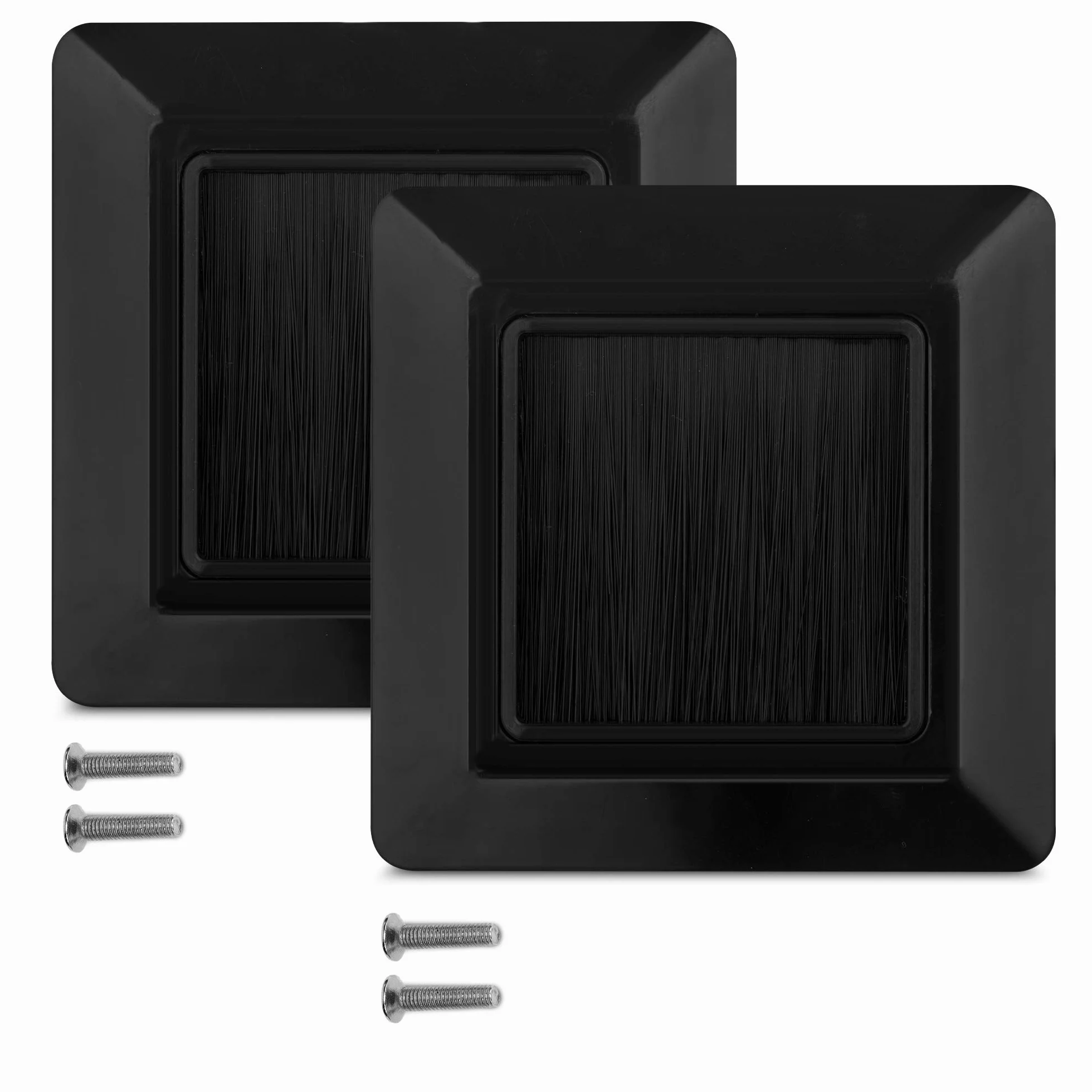 kwmobile 2X Placa de Pared con Cepillo Cubierta Oculta para tapar Cables Salidas Hoyos - Set de pasacables Enchufe Europeo Negro